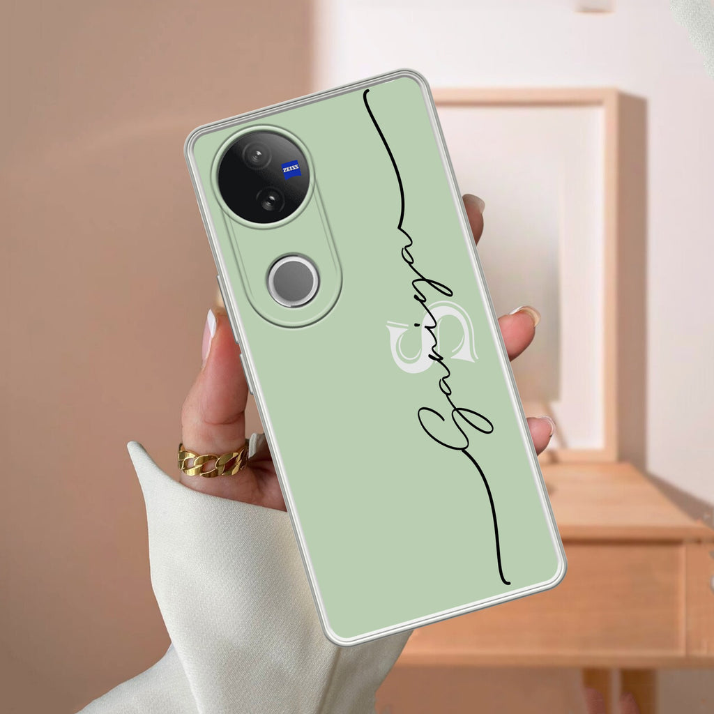 Personalized Initials Mint Green Anti Yellow Case For Vivo V50 5G