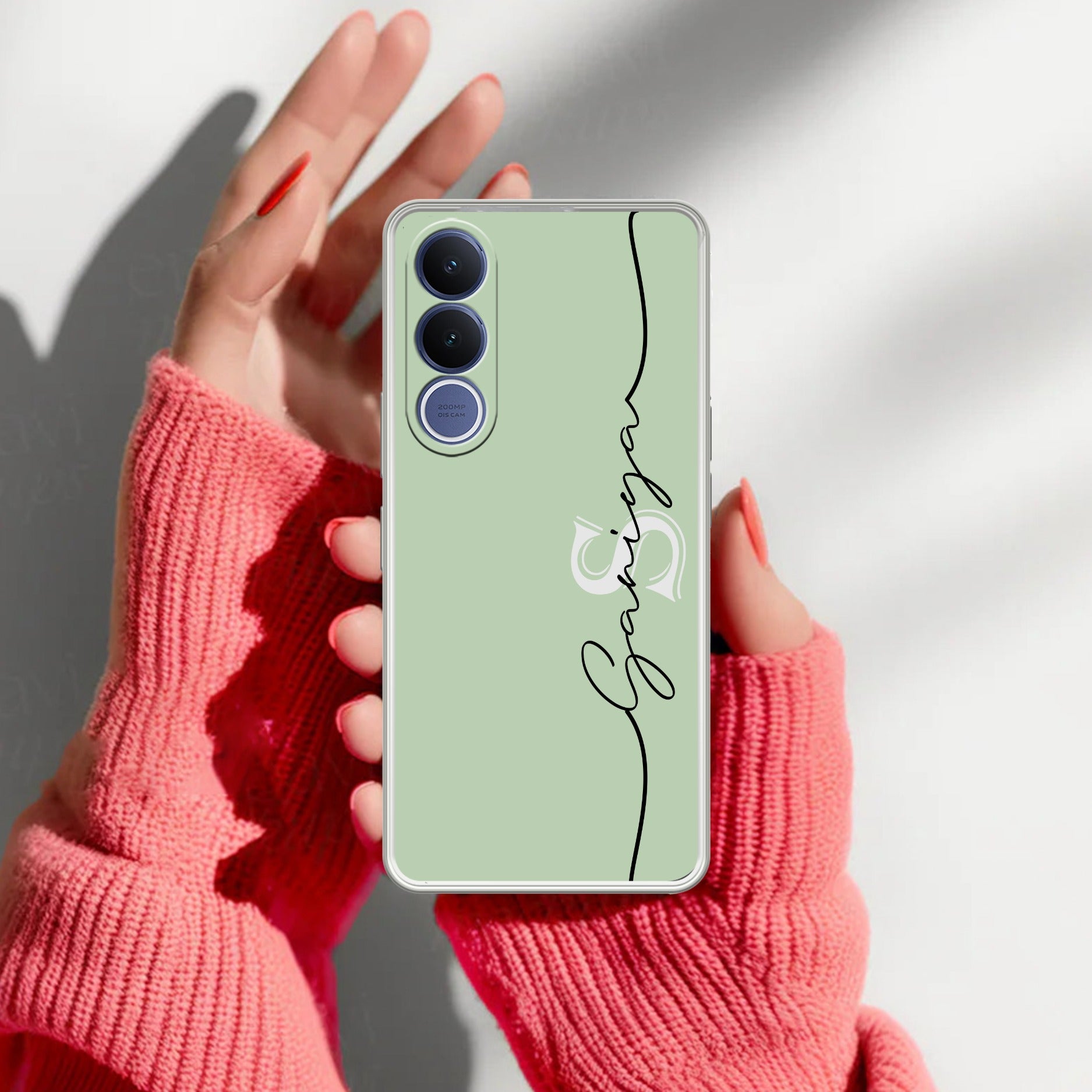 Personalized Initials Mint Green Silicon Case For Vivo V70 FE 5G