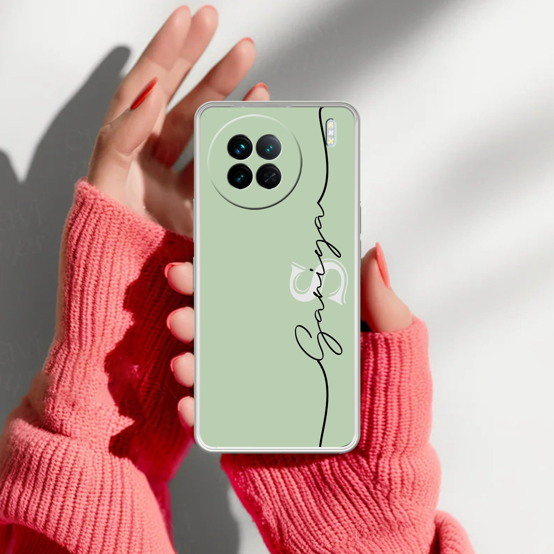 Personalized Initials Mint Green Anti Yellow Case For Vivo X90 5G