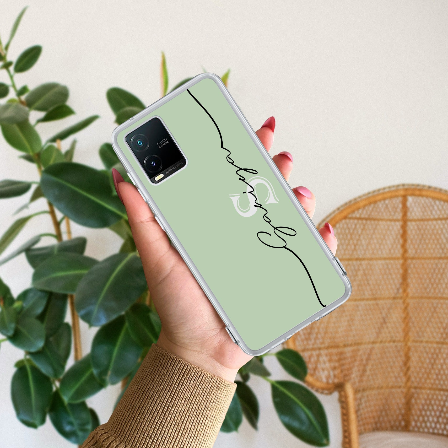 Personalized Initials Mint Green Silicon Case For Vivo Y21 / Vivo Y21A / Vivo Y21E /Vivo Y21S/ Vivo Y21T
