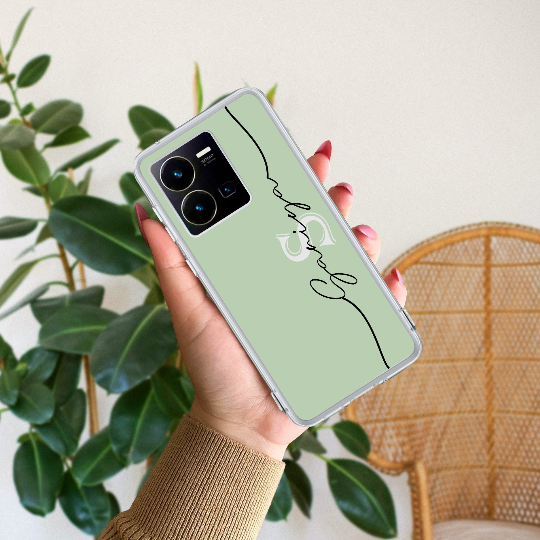 Personalized Initials Mint Green Silicon Case For Vivo Y35