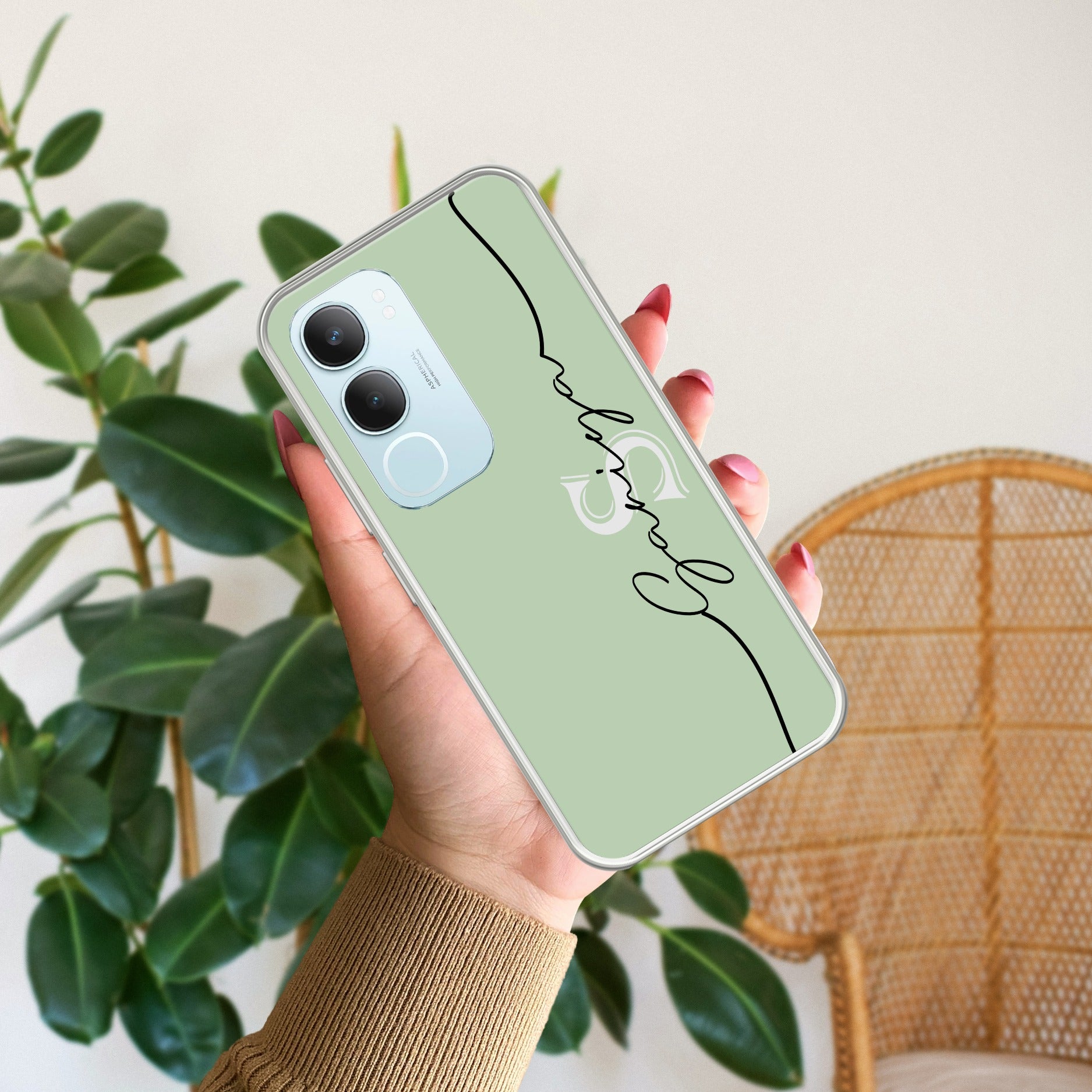 Personalized Initials Mint Green Silicon Case For Vivo Y29 5G