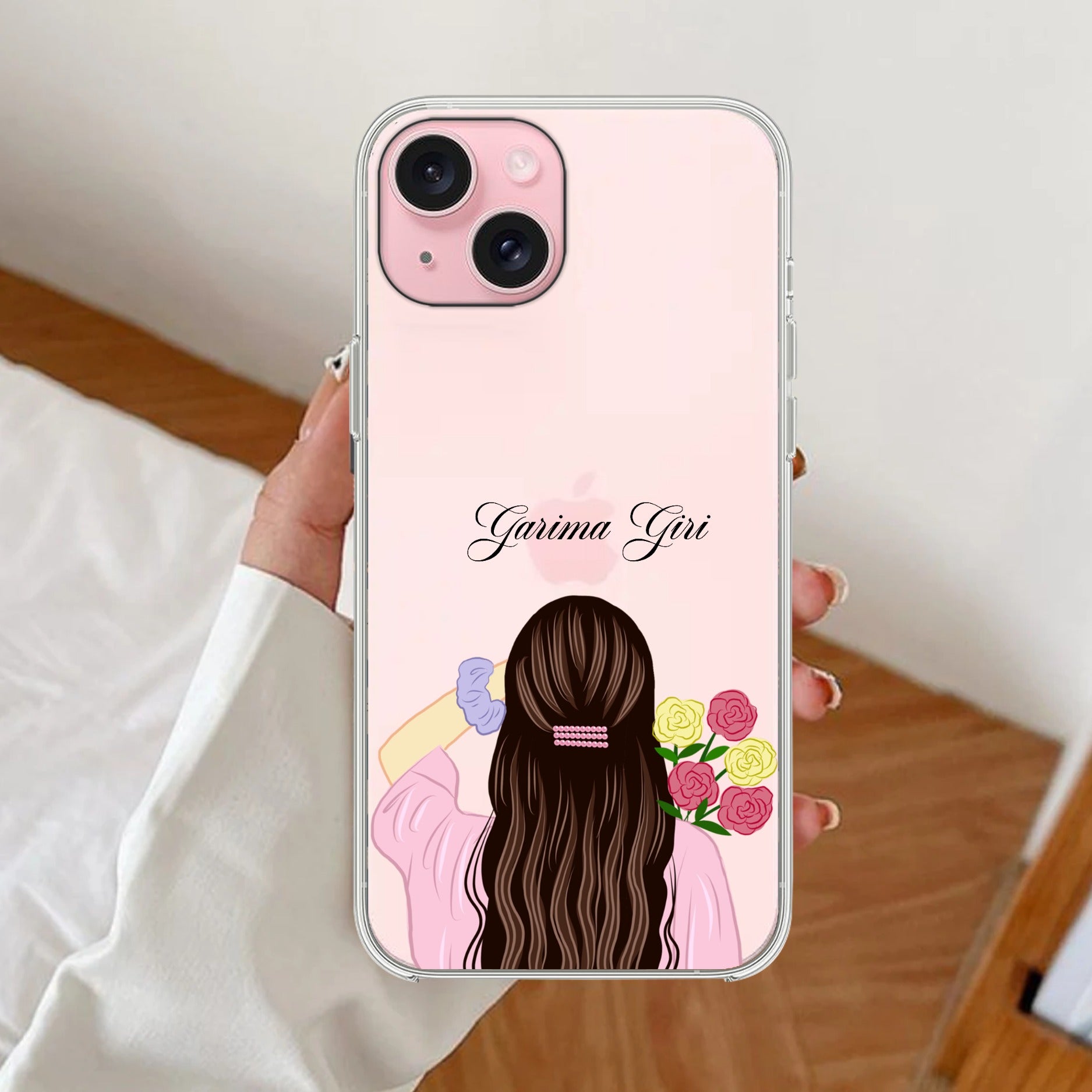 Personalized Pink Blossom Girl Anti Yellow Clear Case For iPhone 15 Plus