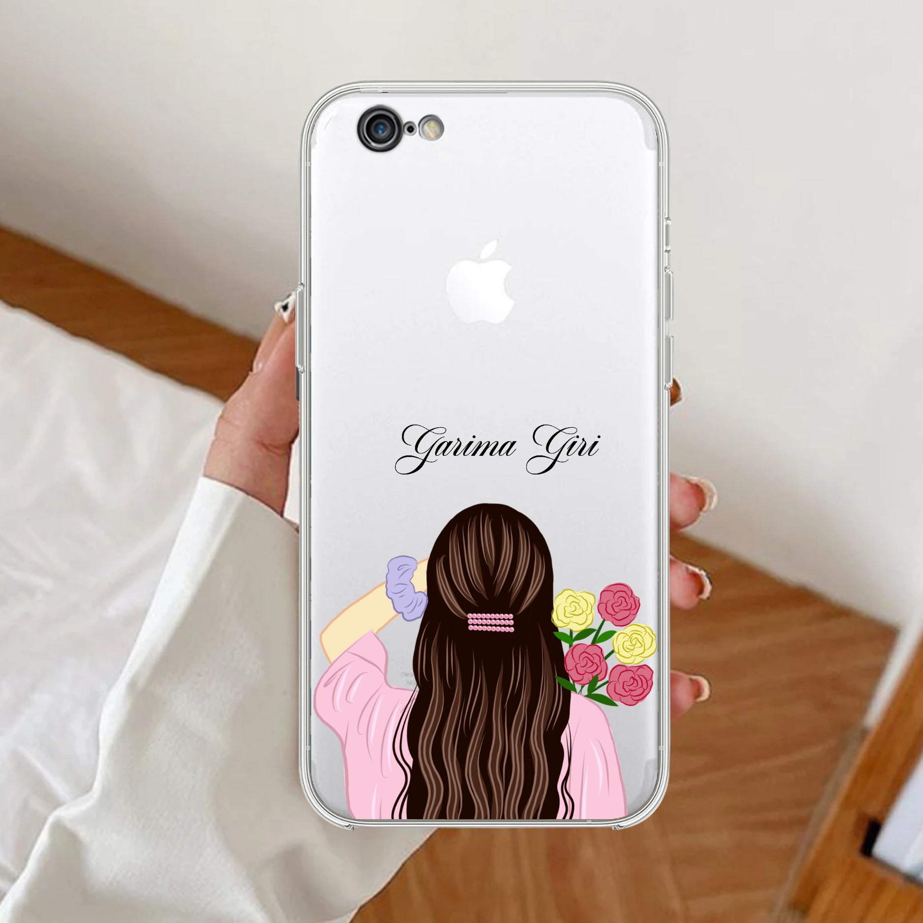 Personalized Pink Blossom Girl Transparent Silicon Case For iPhone
