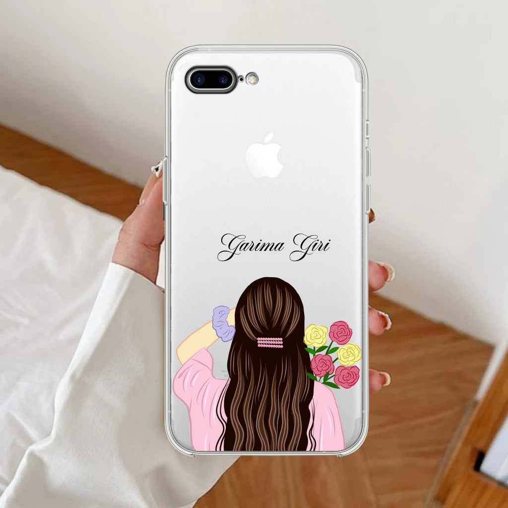 Personalized Pink Blossom Girl Anti Yellow Clear Case For iPhone 7 Plus / iPhone 8 Plus