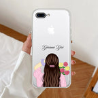 Personalized Pink Blossom Girl Anti Yellow Clear Case For iPhone 7 Plus / iPhone 8 Plus