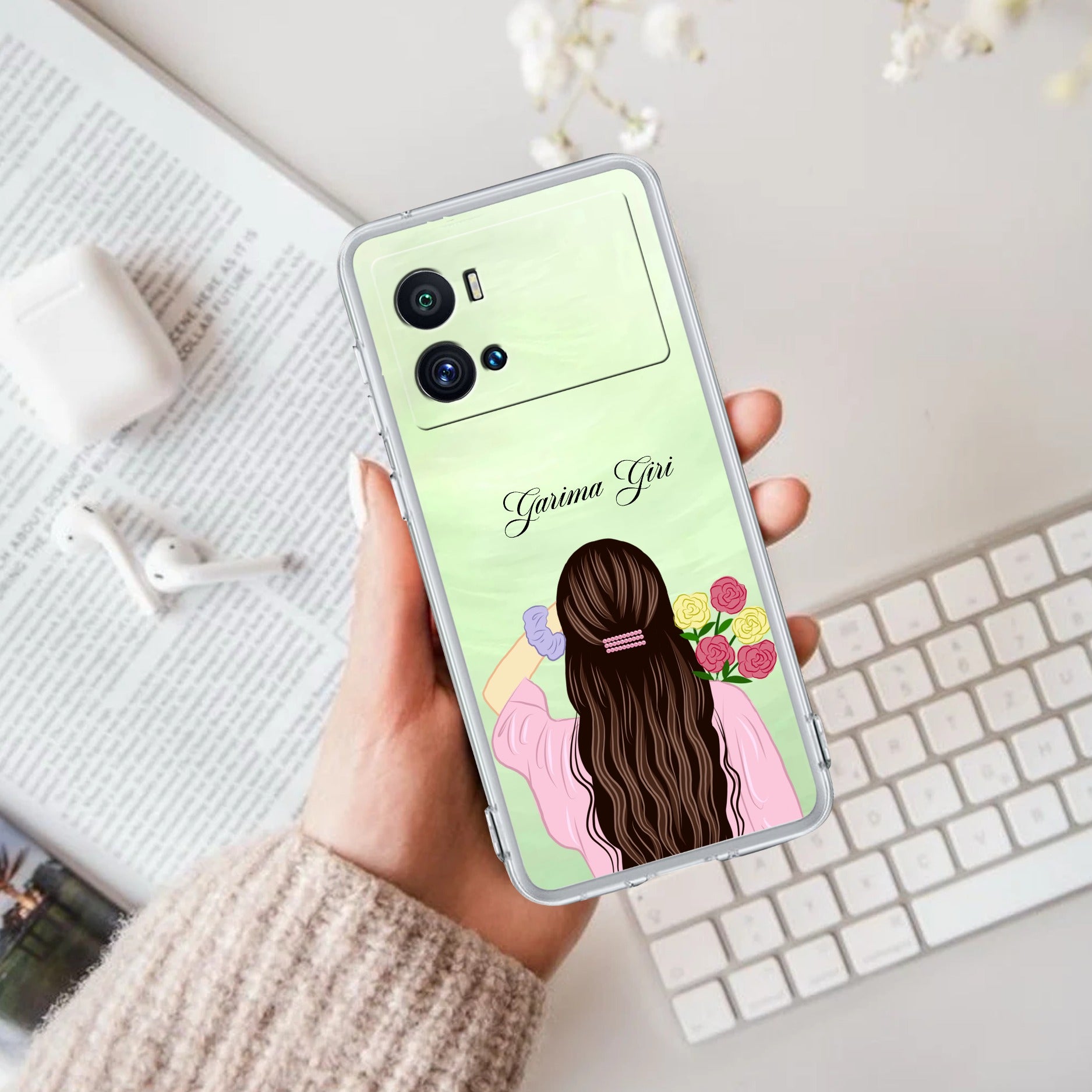 Personalized Pink Blossom Girl Transparent Silicon Case For iQOO