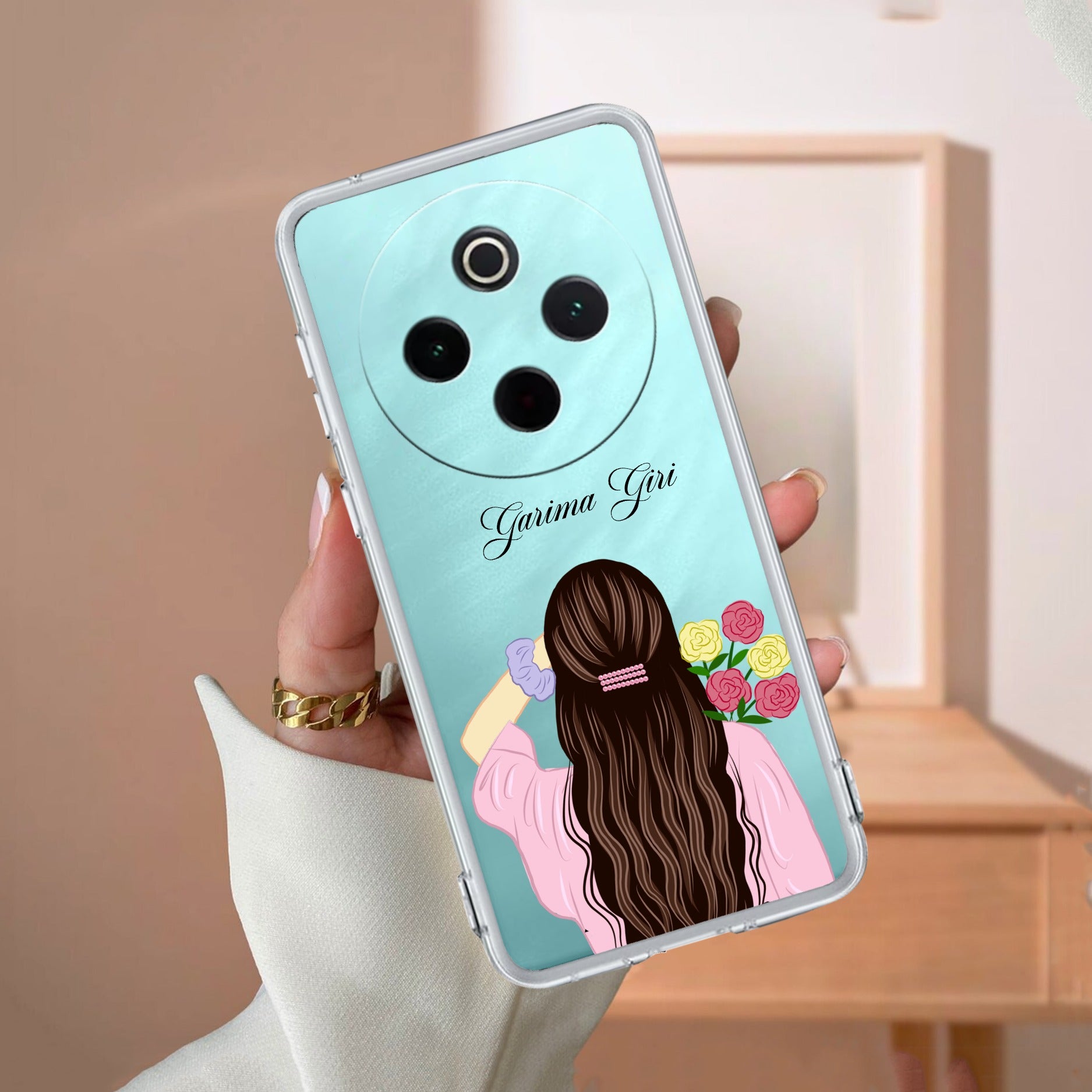 Personalized Pink Blossom Girl Transparent Silicon Case For iQOO - ShopOnCliQ