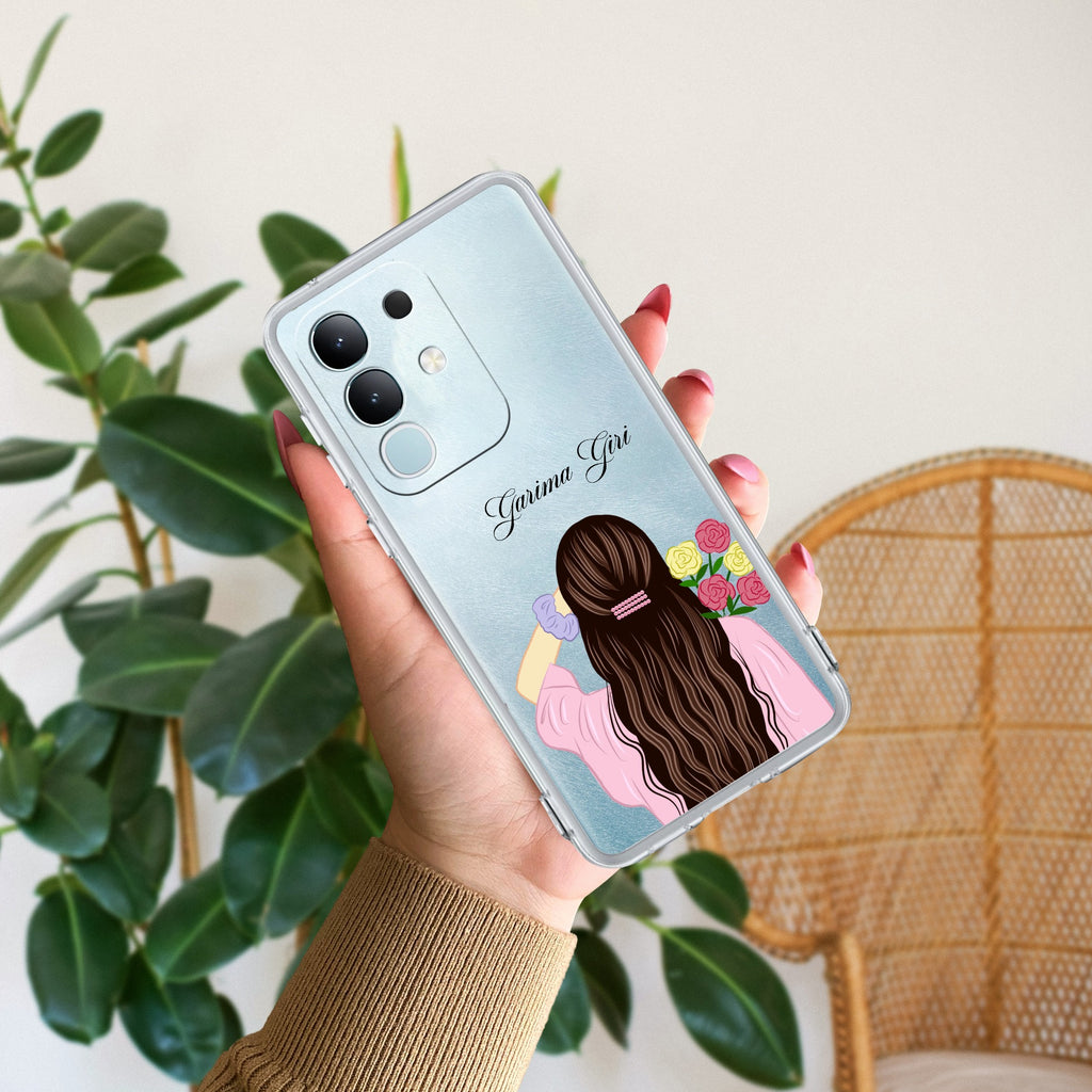 Personalized Pink Blossom Girl Transparent Silicon Case For iQOO - ShopOnCliQ