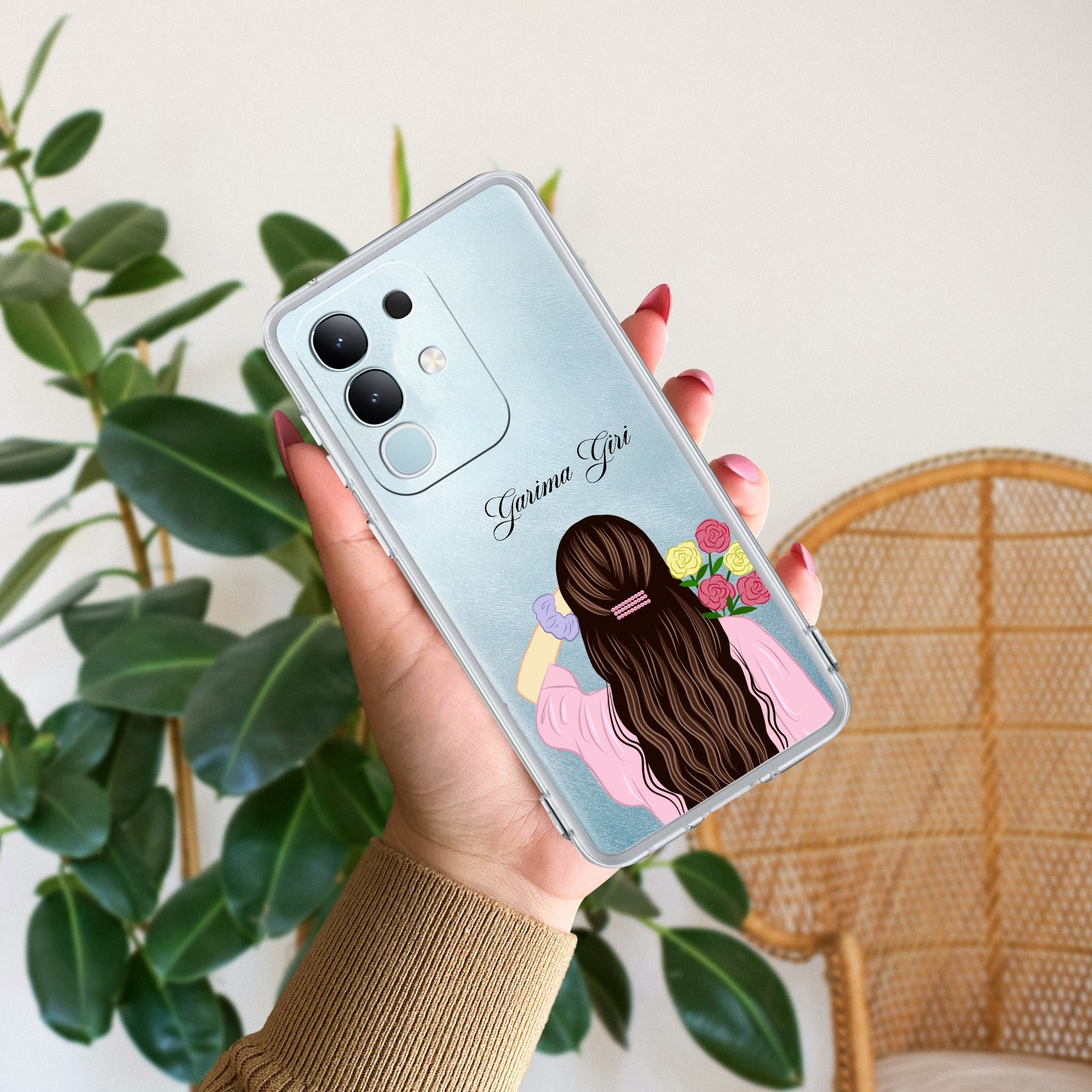 Personalized Pink Blossom Girl Transparent Silicon Case For iQOO - ShopOnCliQ