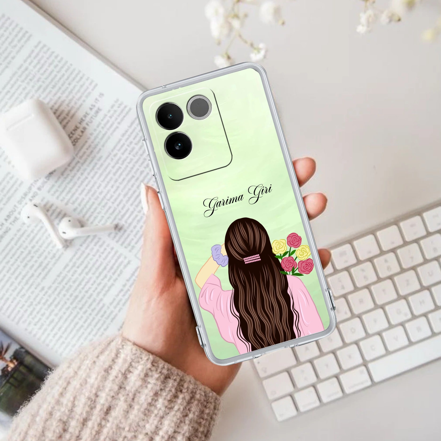 Personalized Pink Blossom Girl Anti Yellow Case For iQOO Z7 Pro 5G