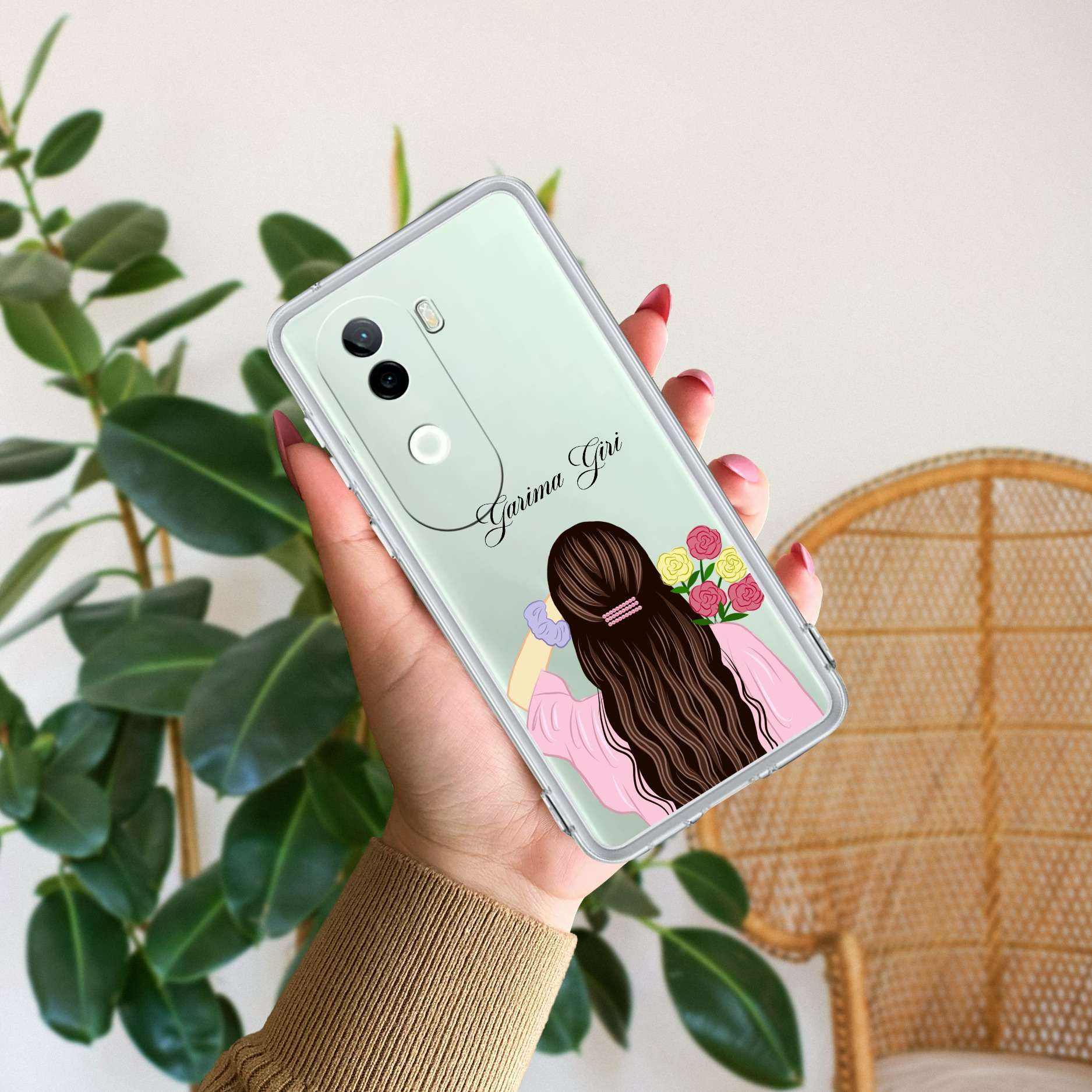 Personalized Pink Blossom Girl Transparent Silicon Case For Vivo