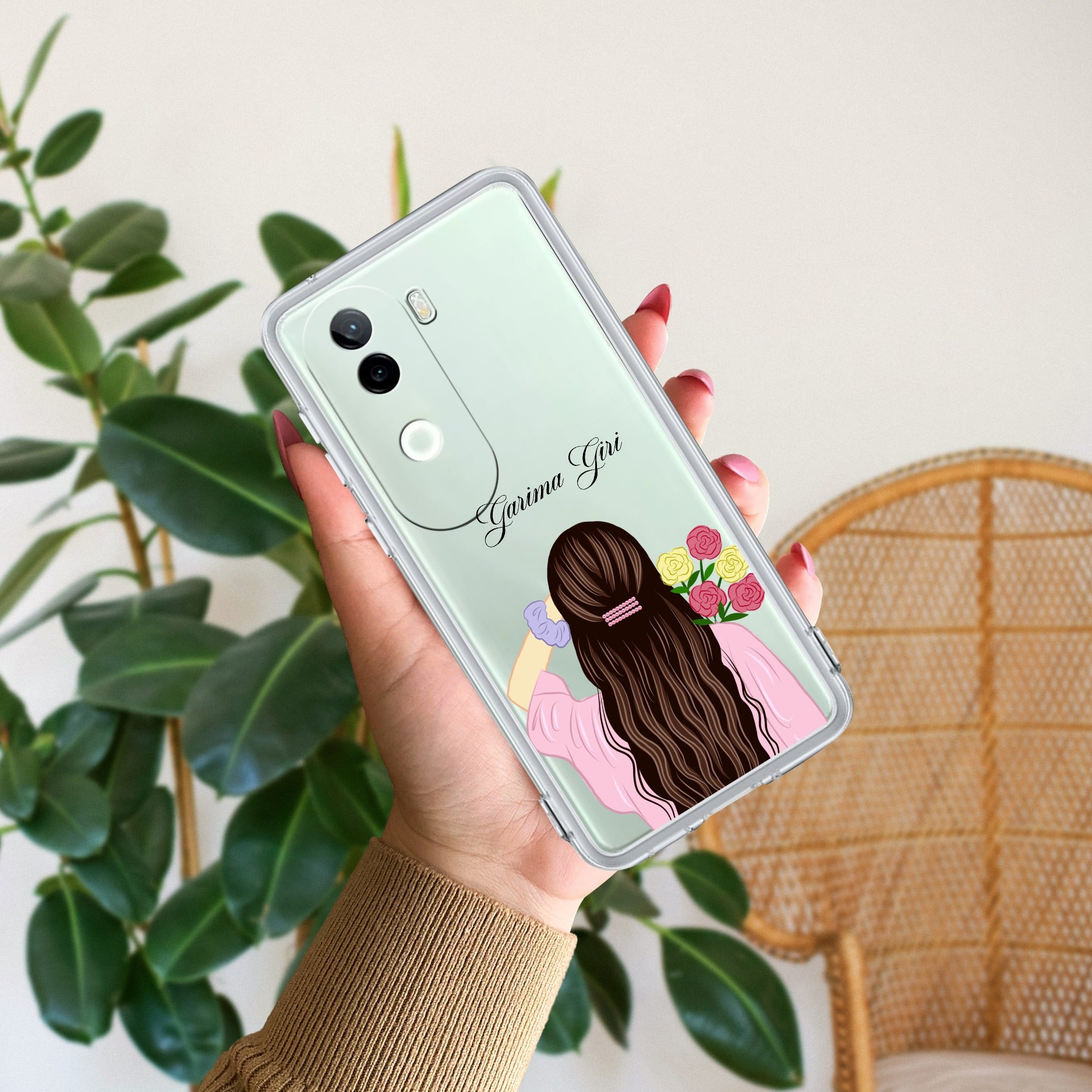 Personalized Pink Blossom Girl Anti Yellow Case For iQOO Z9s 5G