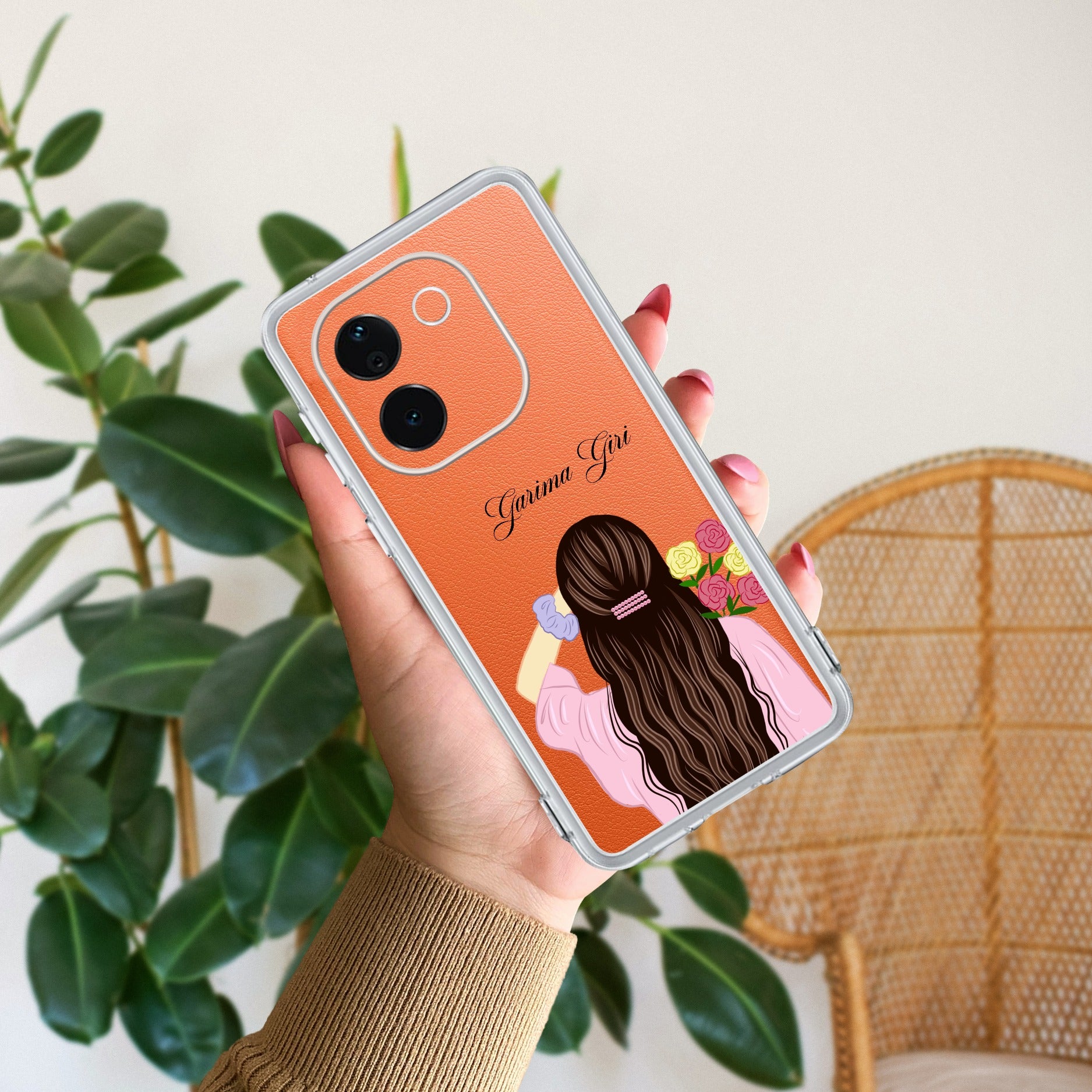 Personalized Pink Blossom Girl Transparent Silicon Case For Vivo