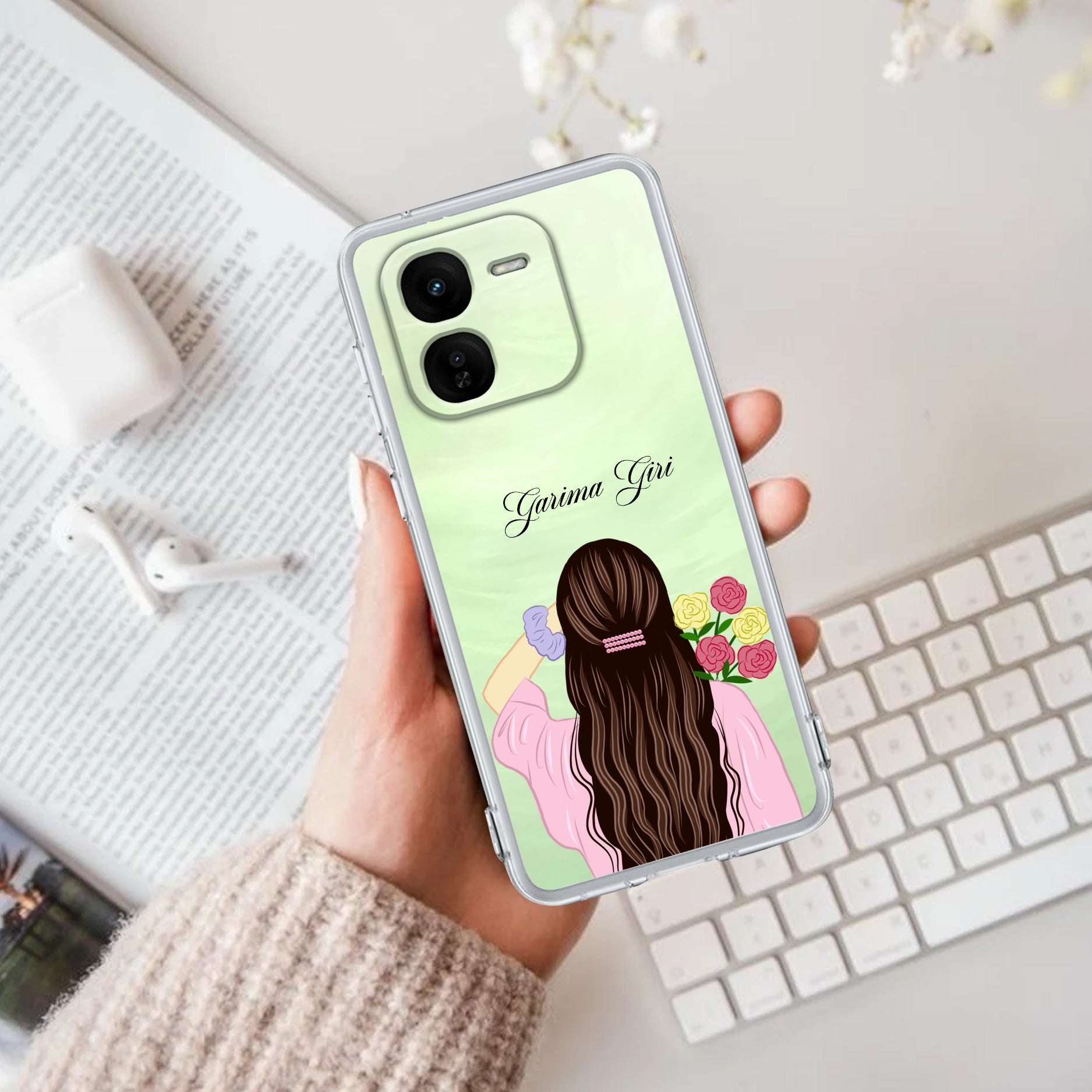 Personalized Pink Blossom Girl Transparent Silicon Case For iQOO