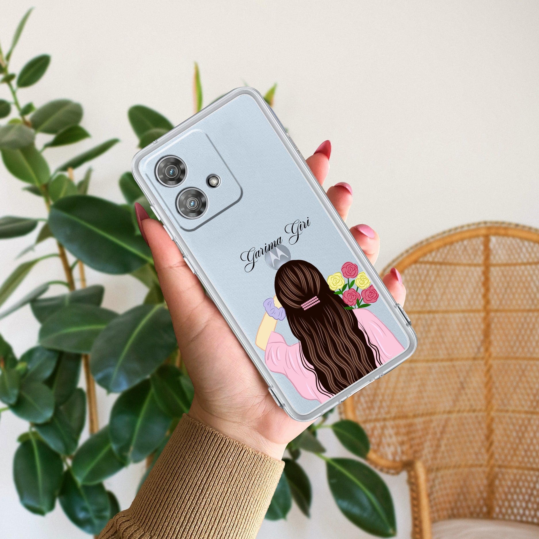 Personalized Pink Blossom Girl Anti Yellow Case For Motorola Edge 40 Neo 5G