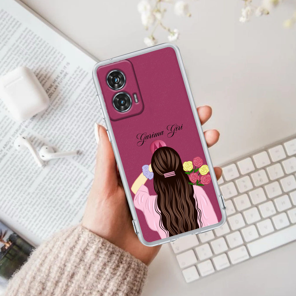 Personalized Pink Blossom Girl Transparent Silicon Case For Motorola G85 5G