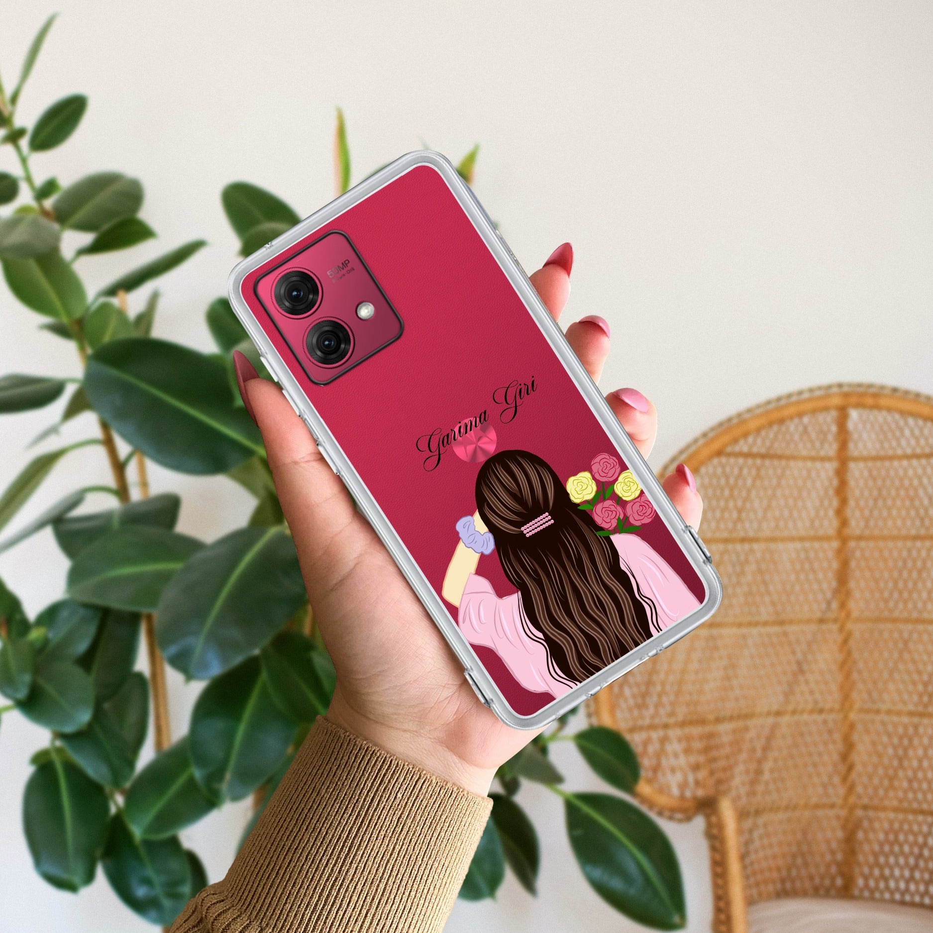Personalized Pink Blossom Girl Anti Yellow Case For Motorola G84 5G