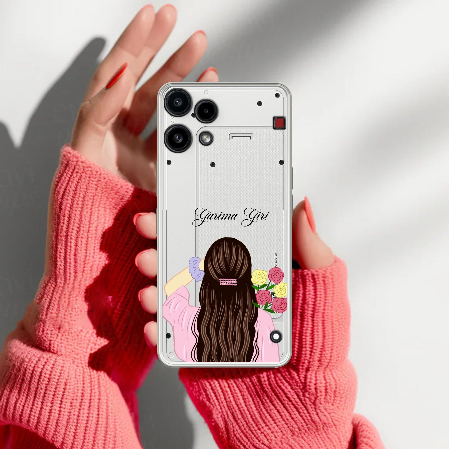 Personalized Pink Blossom Girl Transparent Silicon Case For Nothing