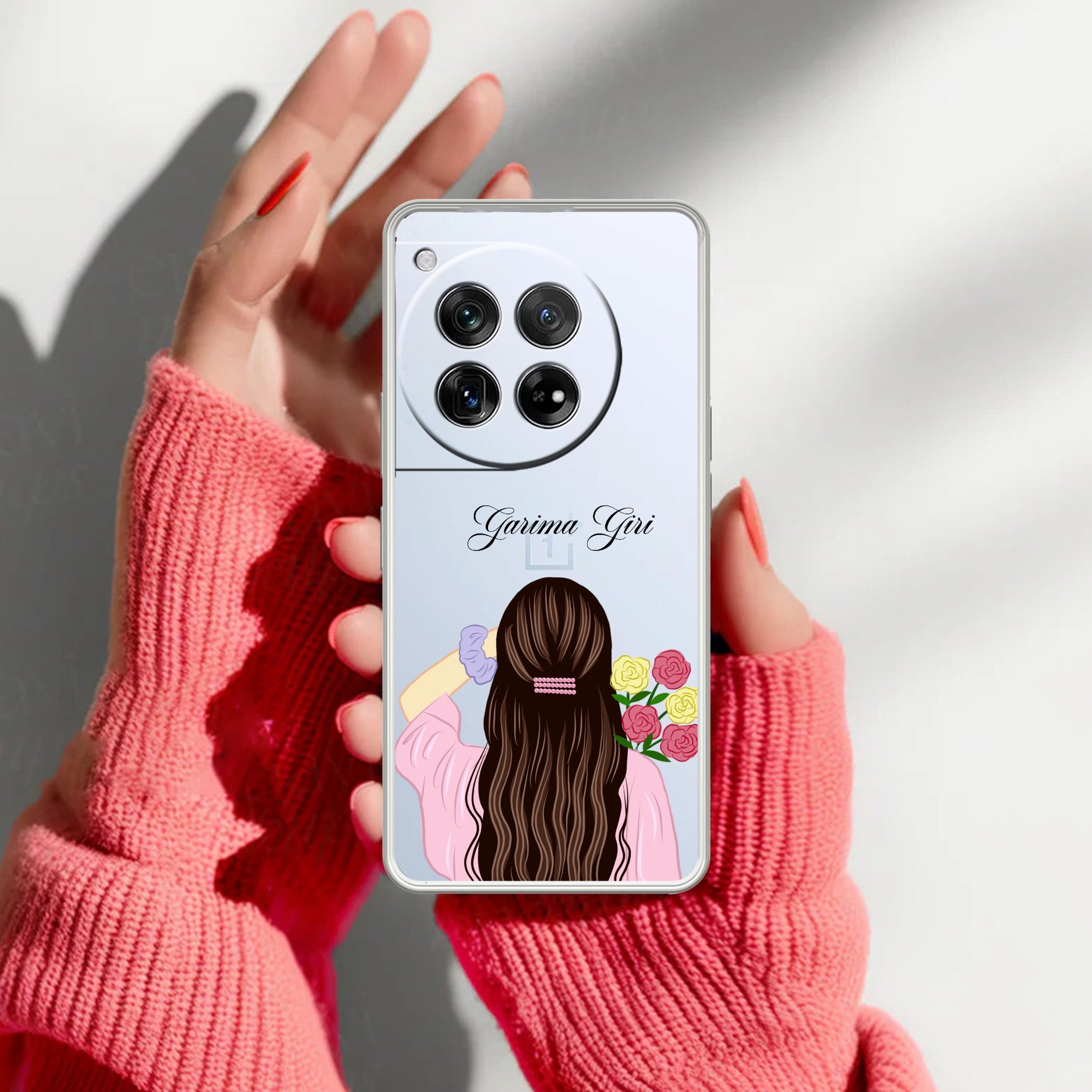 Personalized Pink Blossom Girl Transparent Silicon Case For OnePlus 12 5G