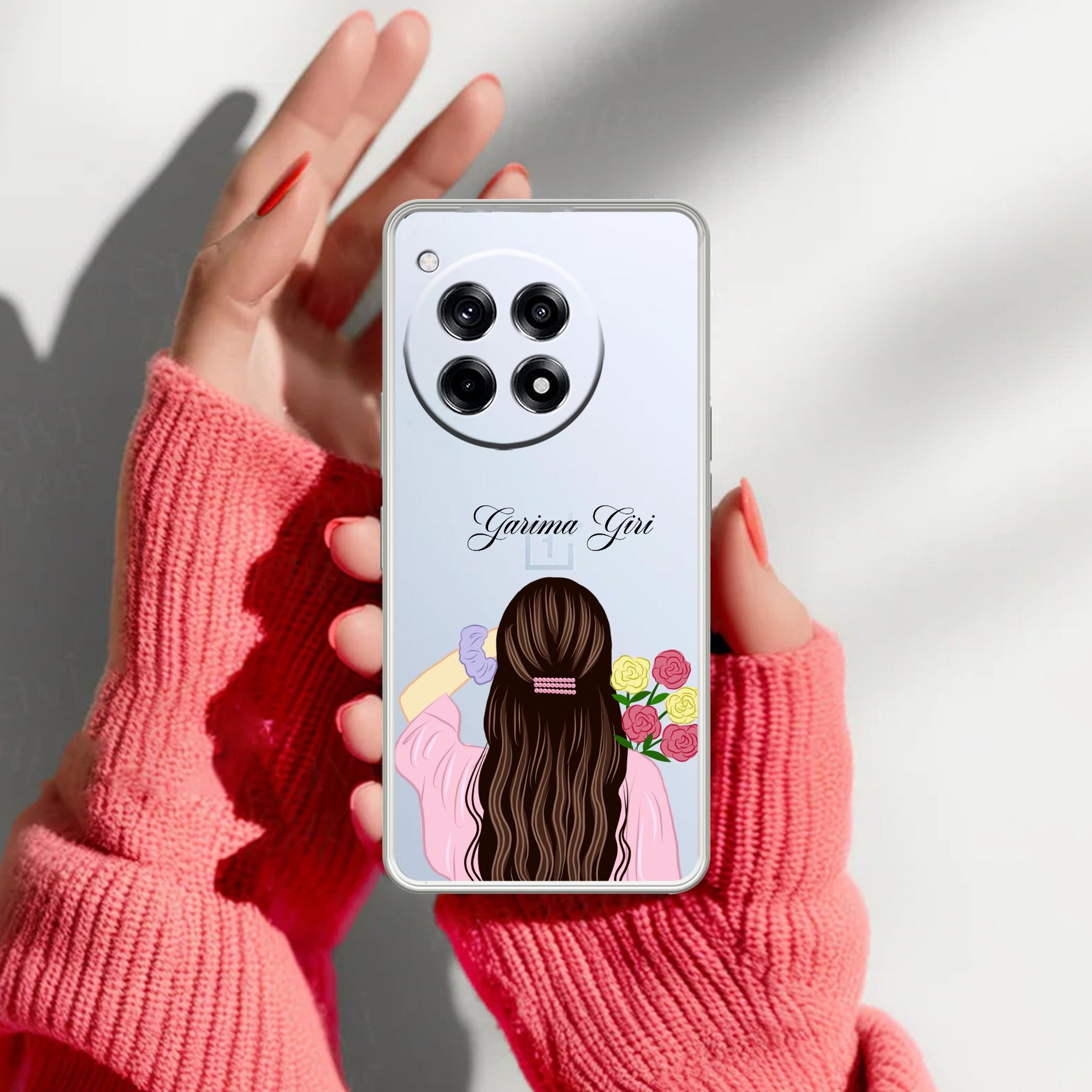 Personalized Pink Blossom Girl Anti Yellow Case For OnePlus 12R 5G