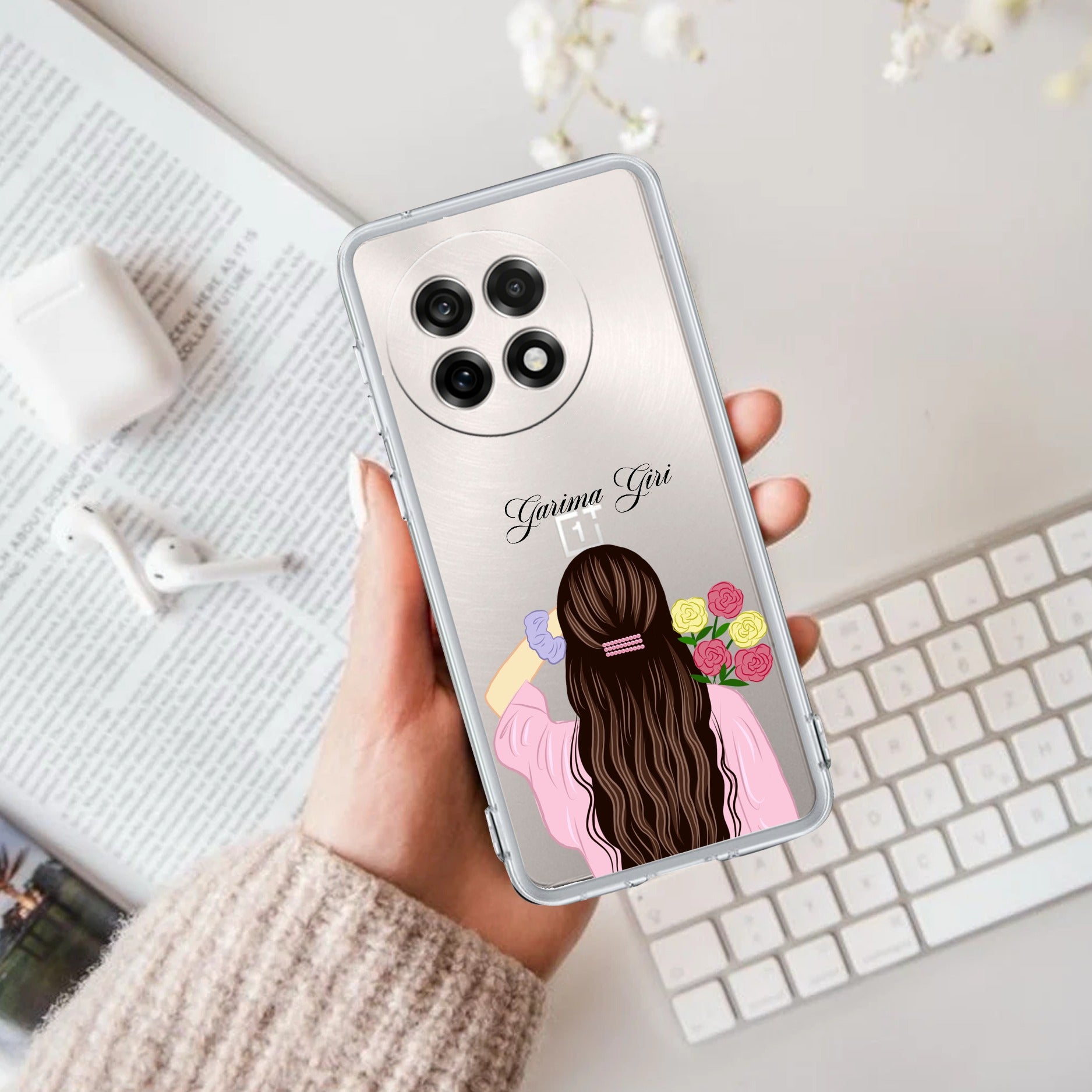 Personalized Pink Blossom Girl Transparent Silicon Case For OnePlus 13R 5G