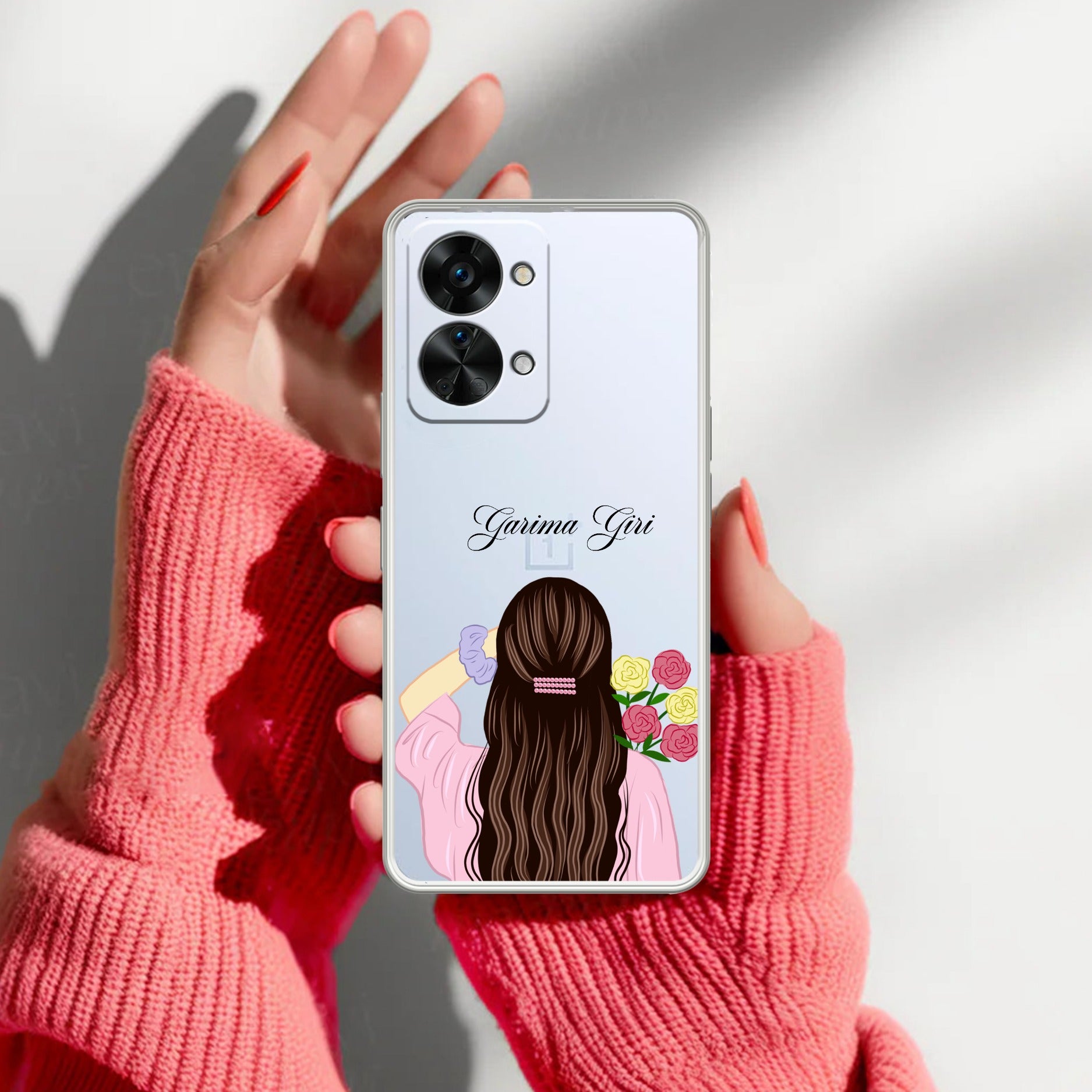 Personalized Pink Blossom Girl Transparent Silicon Case For OnePlus