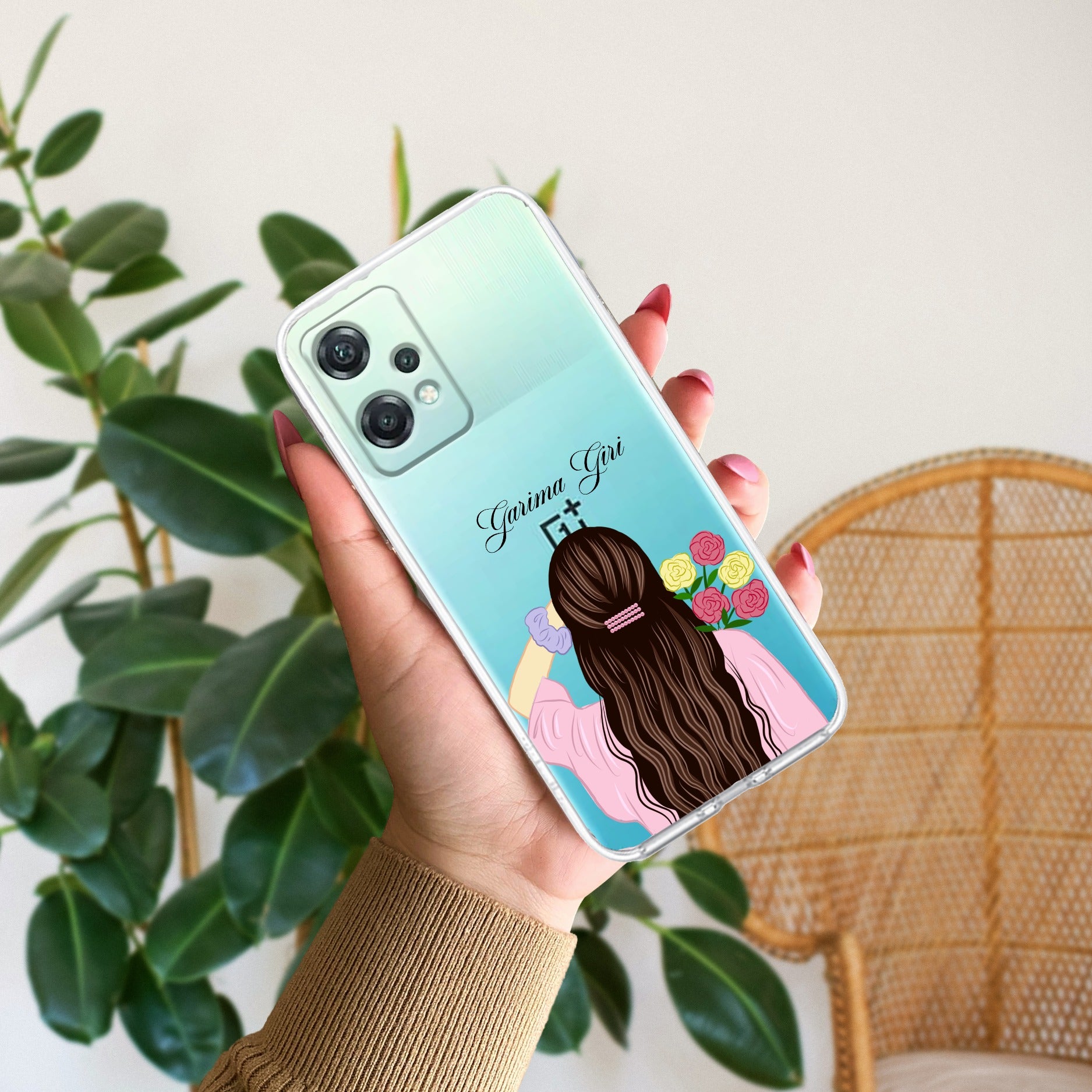 Personalized Pink Blossom Girl Transparent Silicon Case For OnePlus