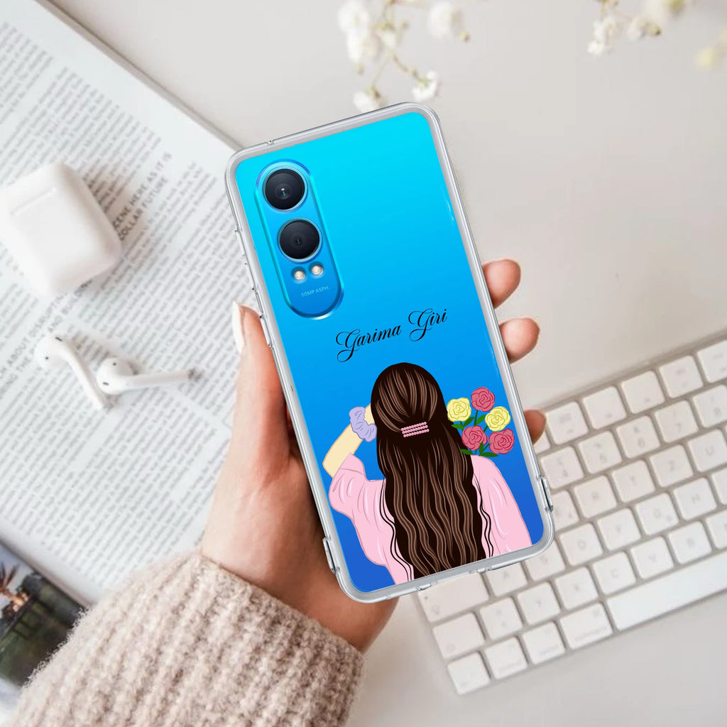 Personalized Pink Blossom Girl Transparent Silicon Case For OnePlus Nord CE 4 Lite 5G
