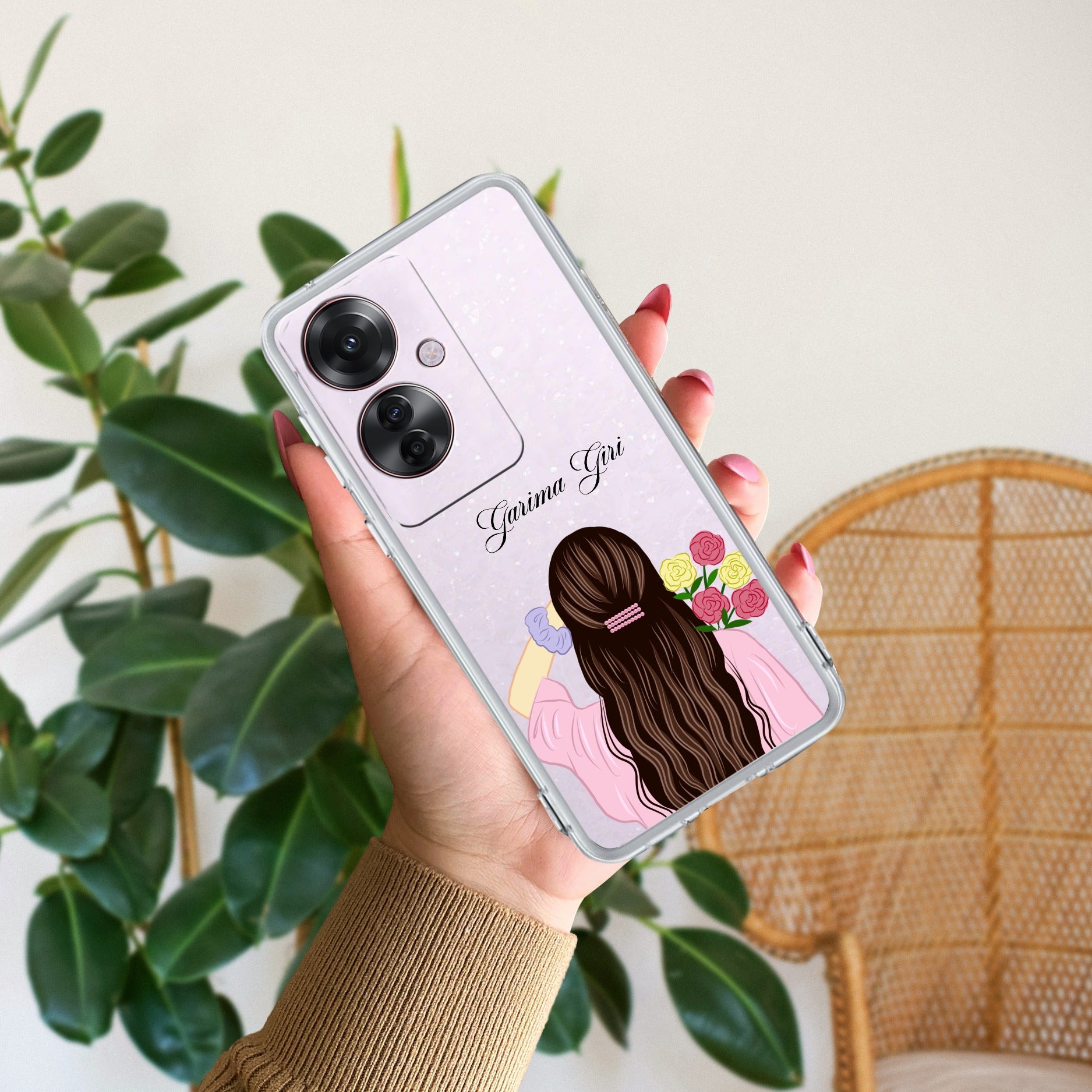 Personalized Pink Blossom Girl Transparent Silicon Case For Oppo F25 Pro 5G
