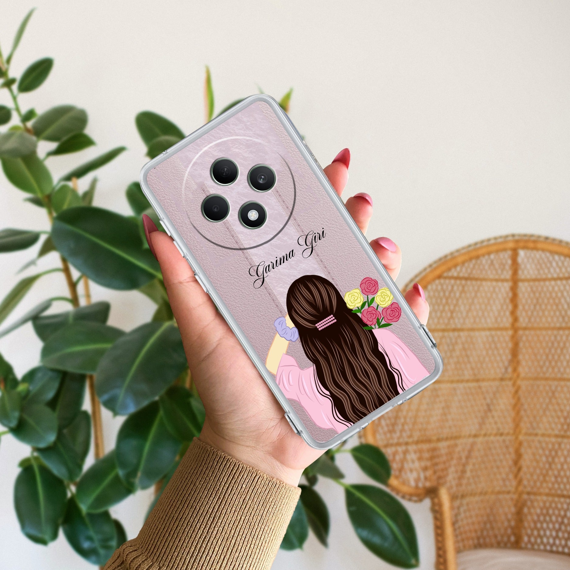 Personalized Pink Blossom Girl Transparent Silicon Case For Oppo F27 Pro Plus 5G