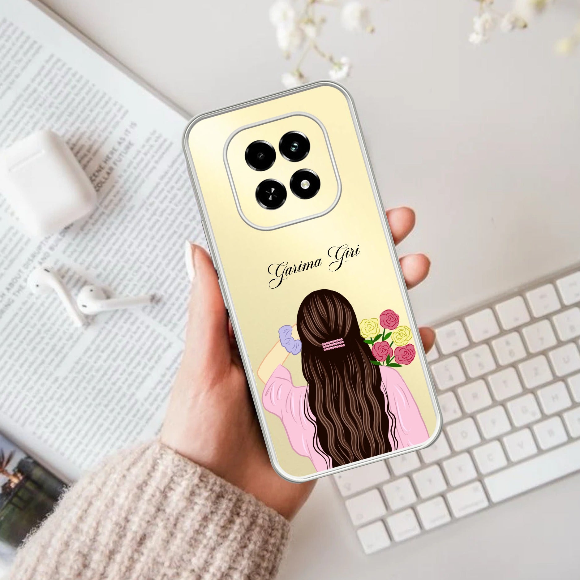 Personalized Pink Blossom Girl Anti Yellow Case For Oppo F29 5G