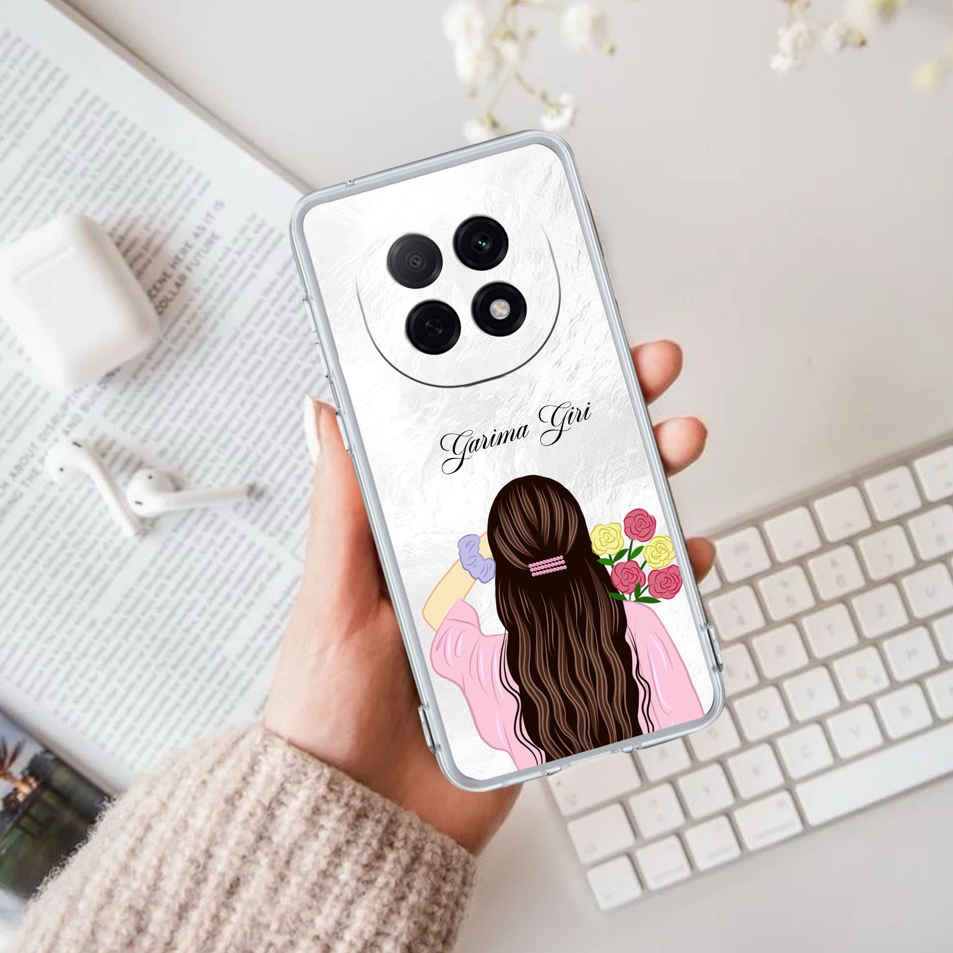 Personalized Pink Blossom Girl Anti Yellow Case For Oppo F29 Pro 5G