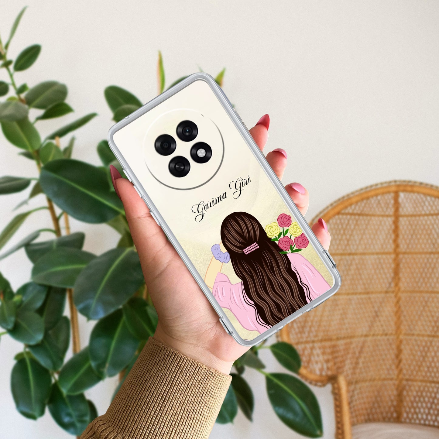 Personalized Pink Blossom Girl Transparent Silicon Case For Oppo