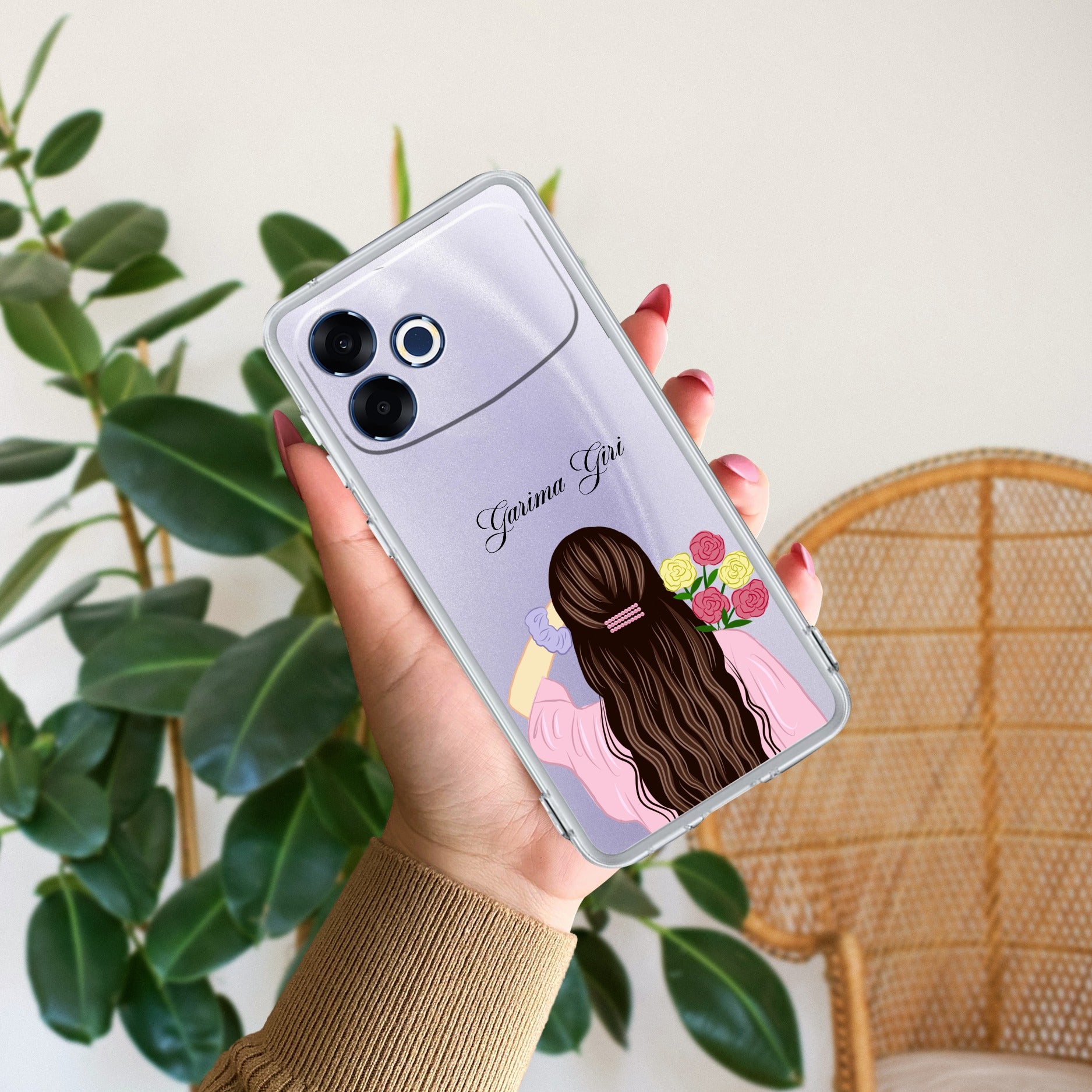 Personalized Pink Blossom Girl Transparent Silicon Case For Oppo F33 Pro 5G