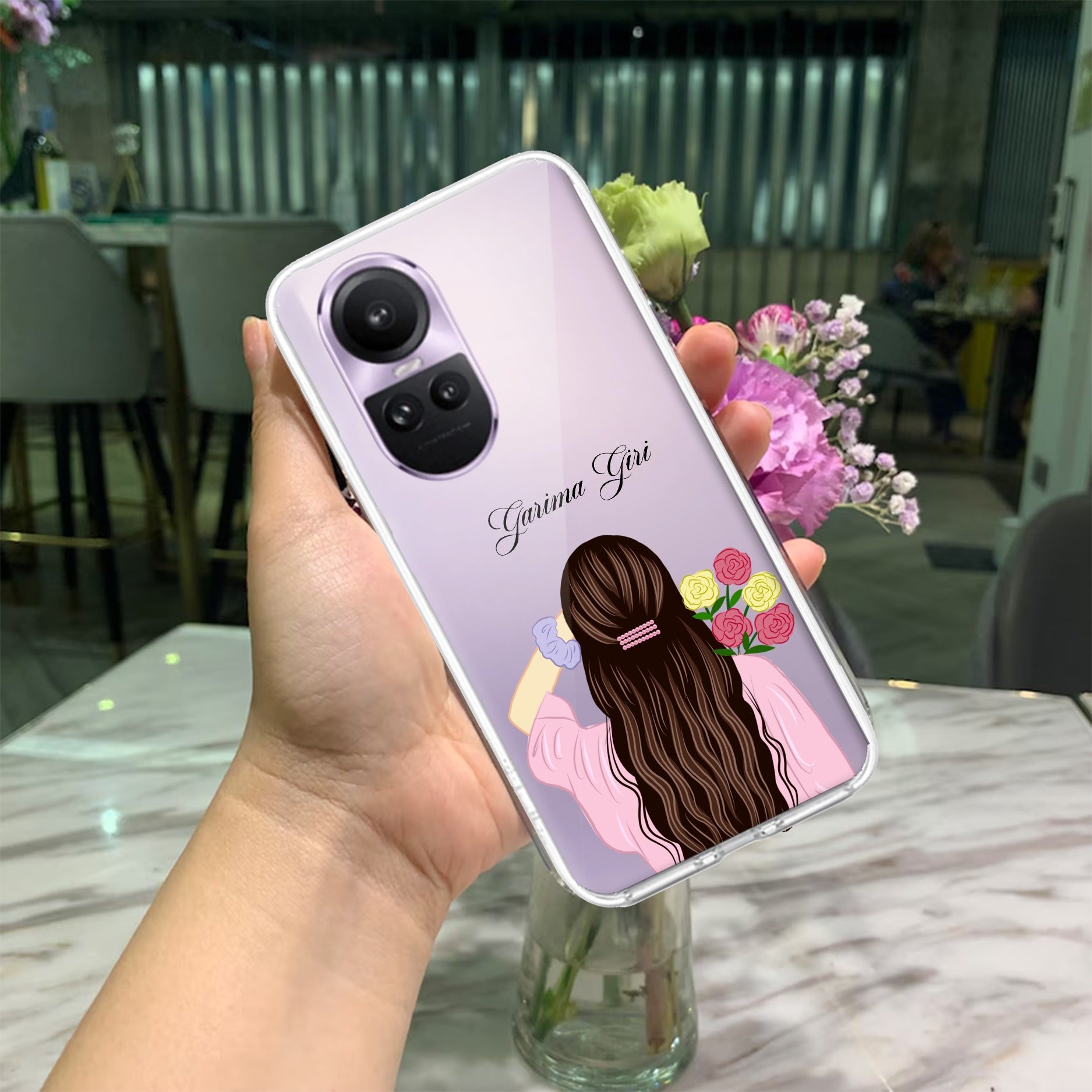 Personalized Pink Blossom Girl Anti Yellow Case For Oppo Reno 10 5G