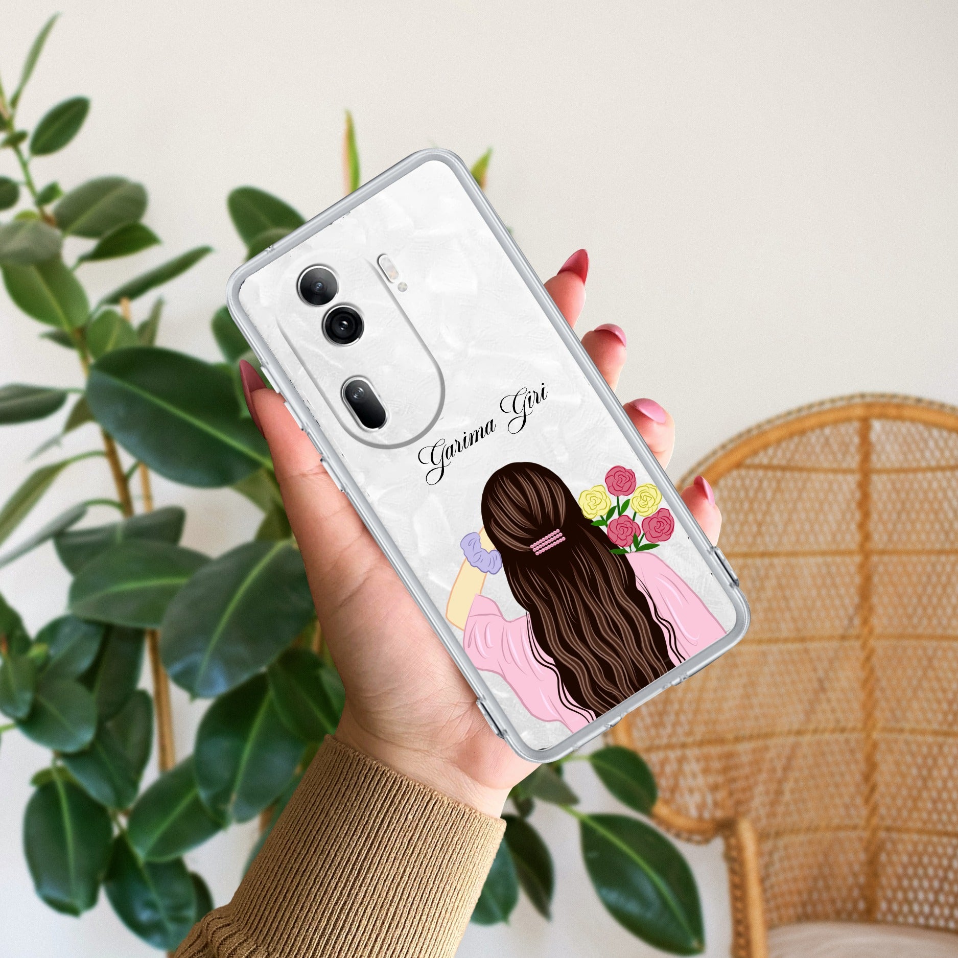 Personalized Pink Blossom Girl Transparent Silicon Case For Oppo Reno 11 Pro 5G
