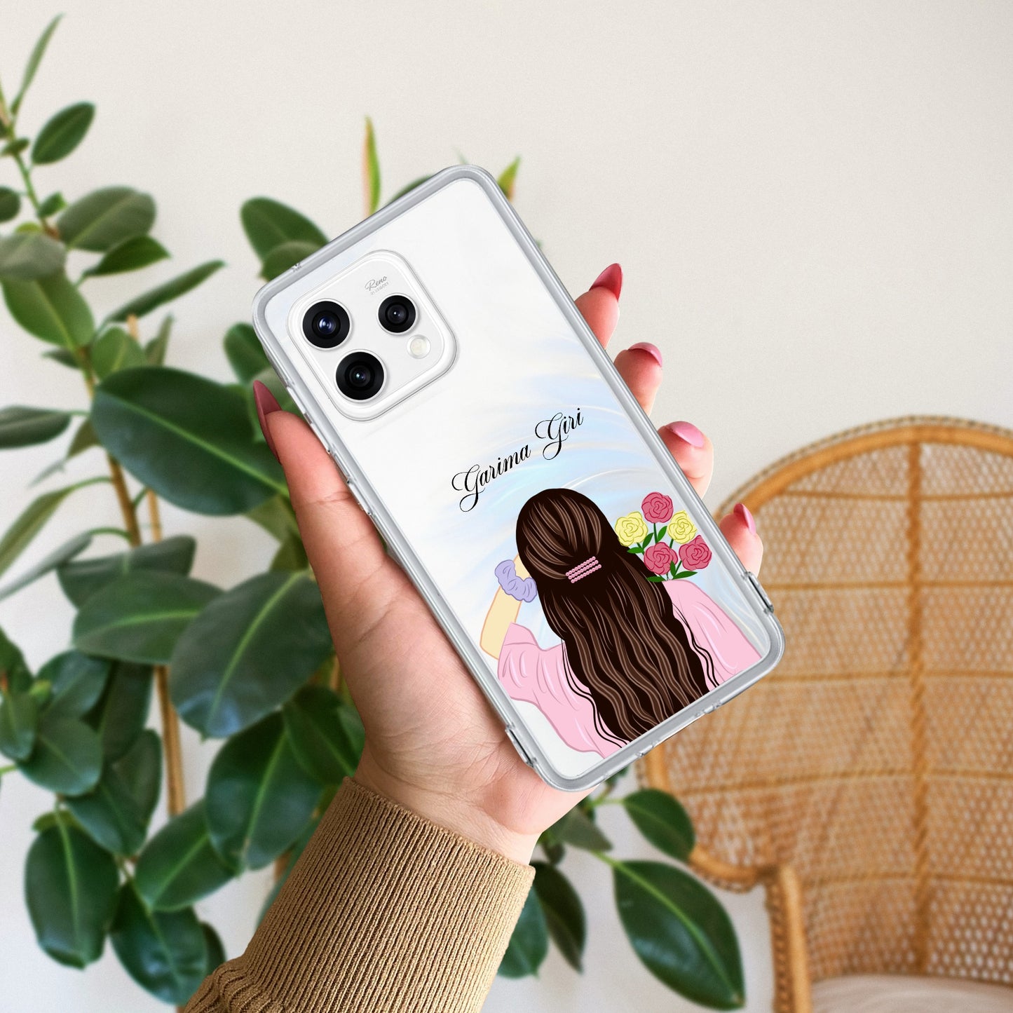 Personalized Pink Blossom Girl Transparent Silicon Case For Oppo