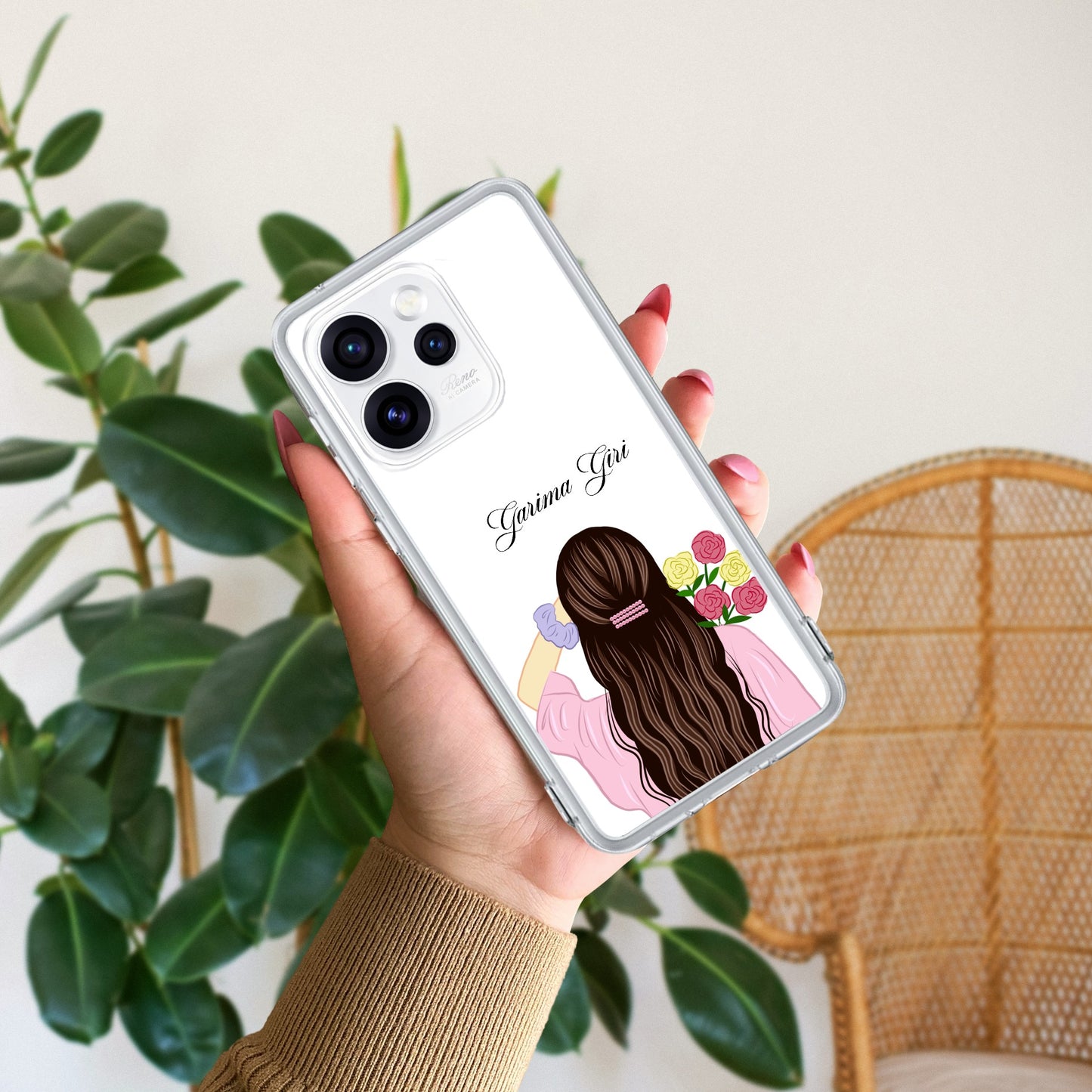 Personalized Pink Blossom Girl Transparent Silicon Case For Oppo