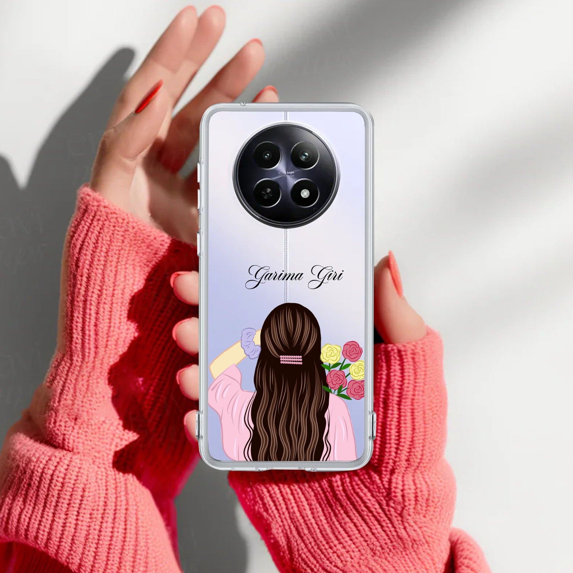 Personalized Pink Blossom Girl Transparent Silicon Case For Realme/Narzo