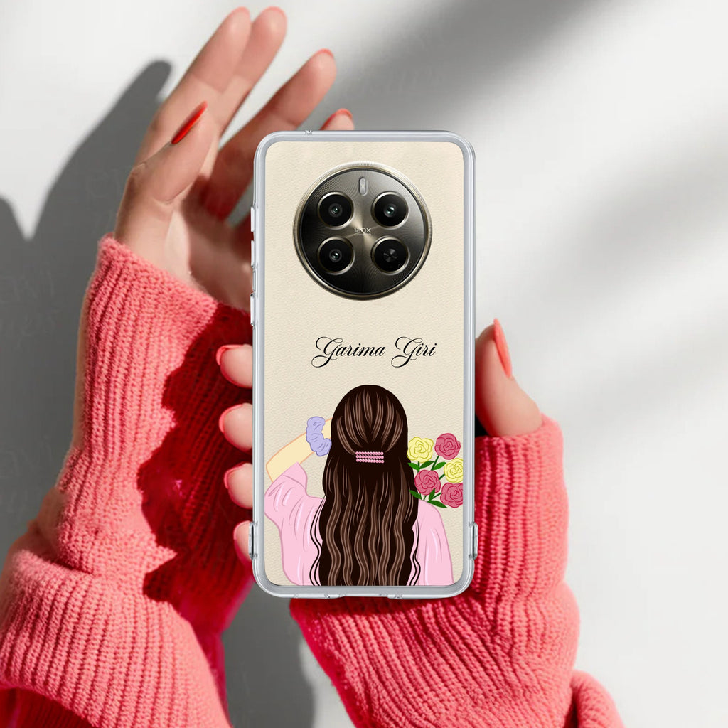 Personalized Pink Blossom Girl Transparent Silicon Case For Realme Narzo 70 5G