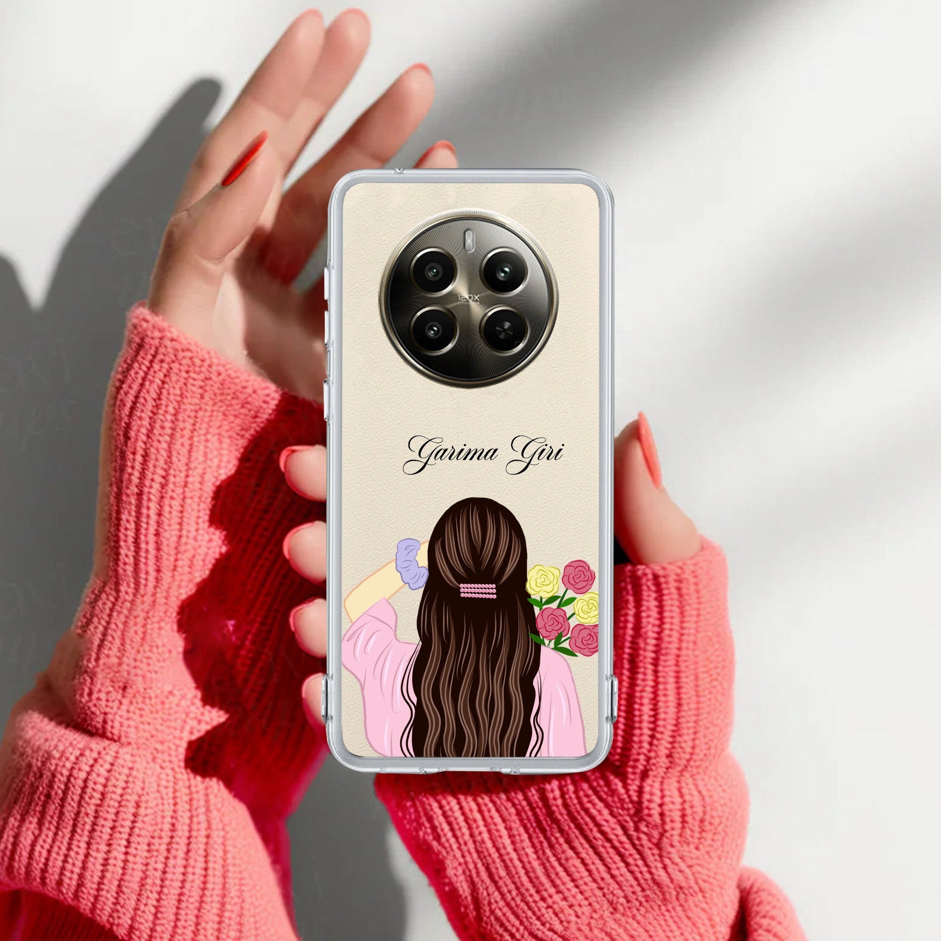 Personalized Pink Blossom Girl Transparent Silicon Case For Realme Narzo 70 Pro 5G