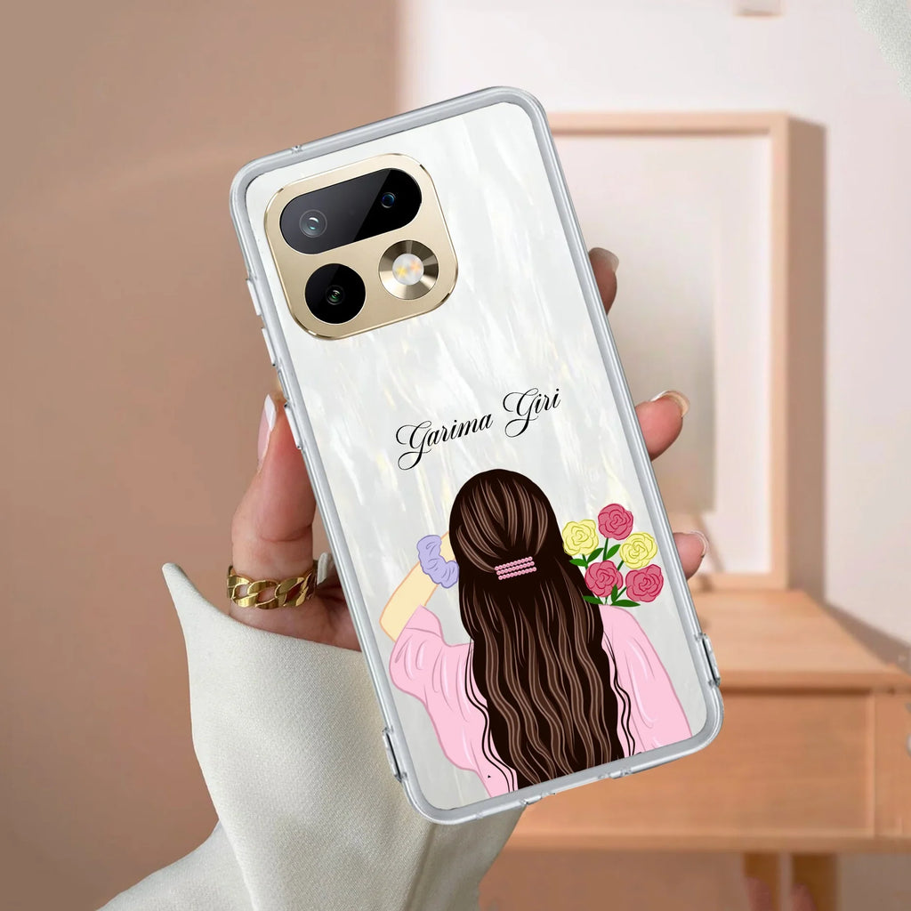 Personalized Pink Blossom Girl Transparent Silicon Case For Realme/Narzo