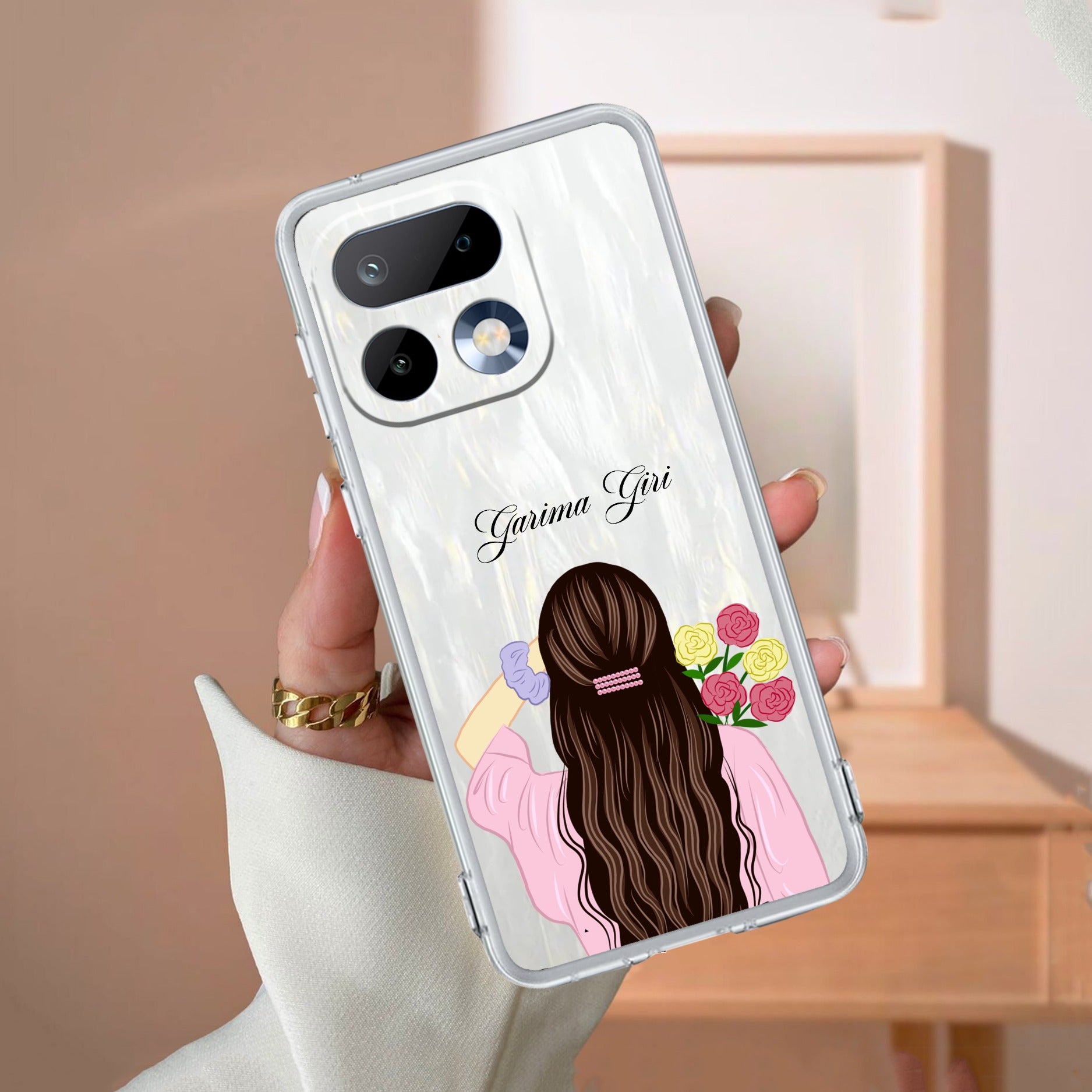 Personalized Pink Blossom Girl Transparent Silicon Case For Realme/Narzo