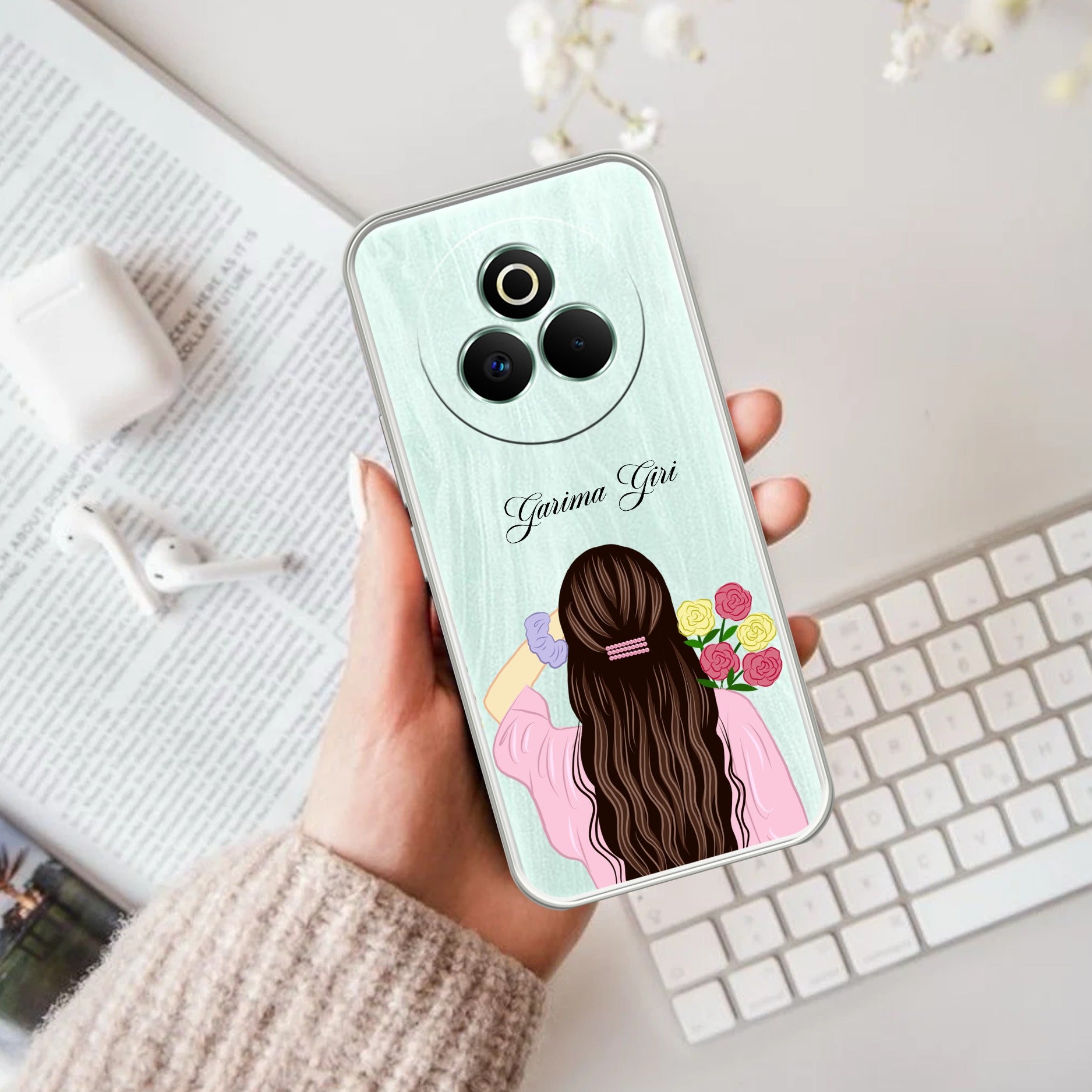 Personalized Pink Blossom Girl Transparent Silicon Case For Realme P3 Pro 5G