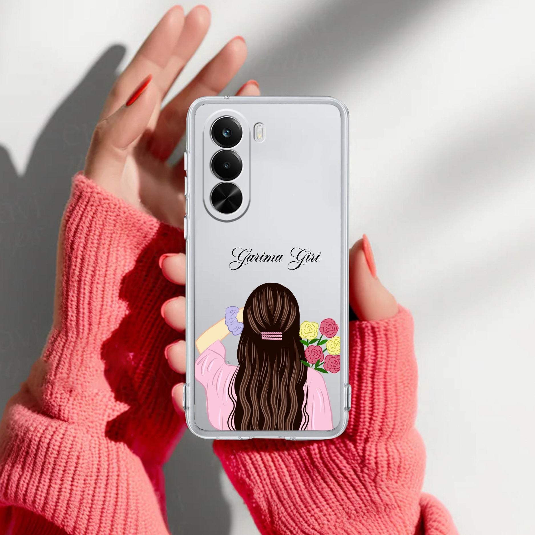 Personalized Pink Blossom Girl Transparent Silicon Case For Realme P4x 5G