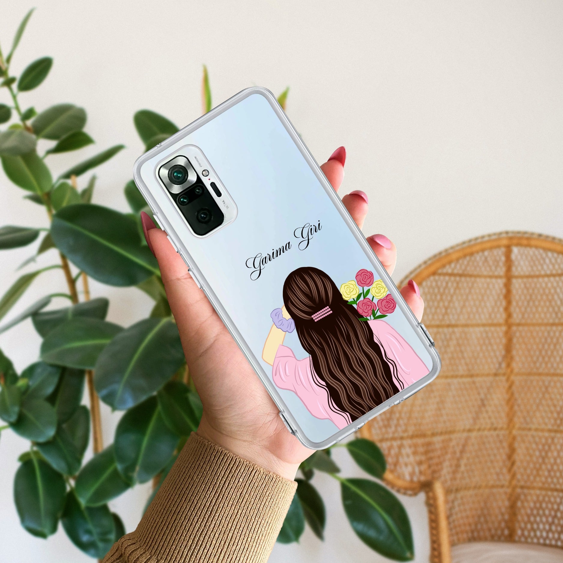 Personalized Pink Blossom Girl Anti Yellow Case For Redmi Note 10 Pro