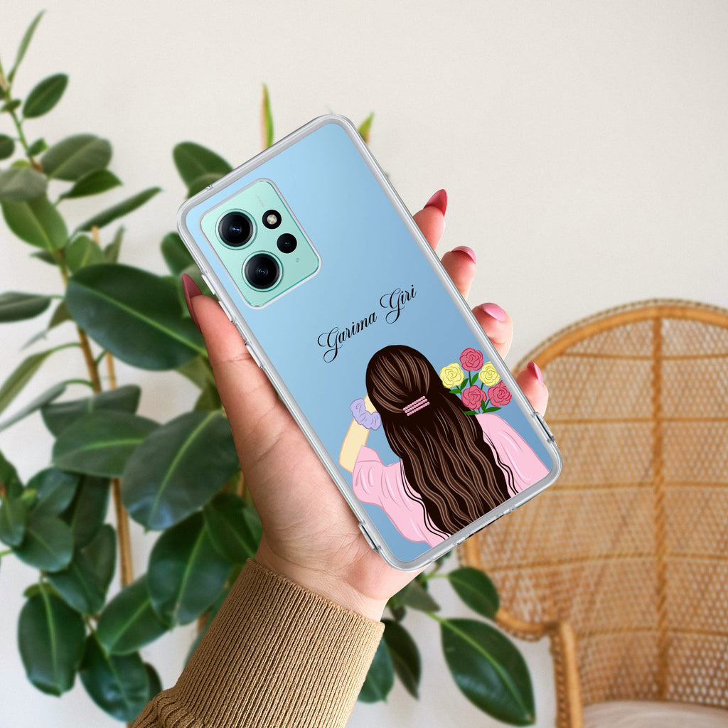 Personalized Pink Blossom Girl Transparent Silicon Case For Redmi Note 12 4G