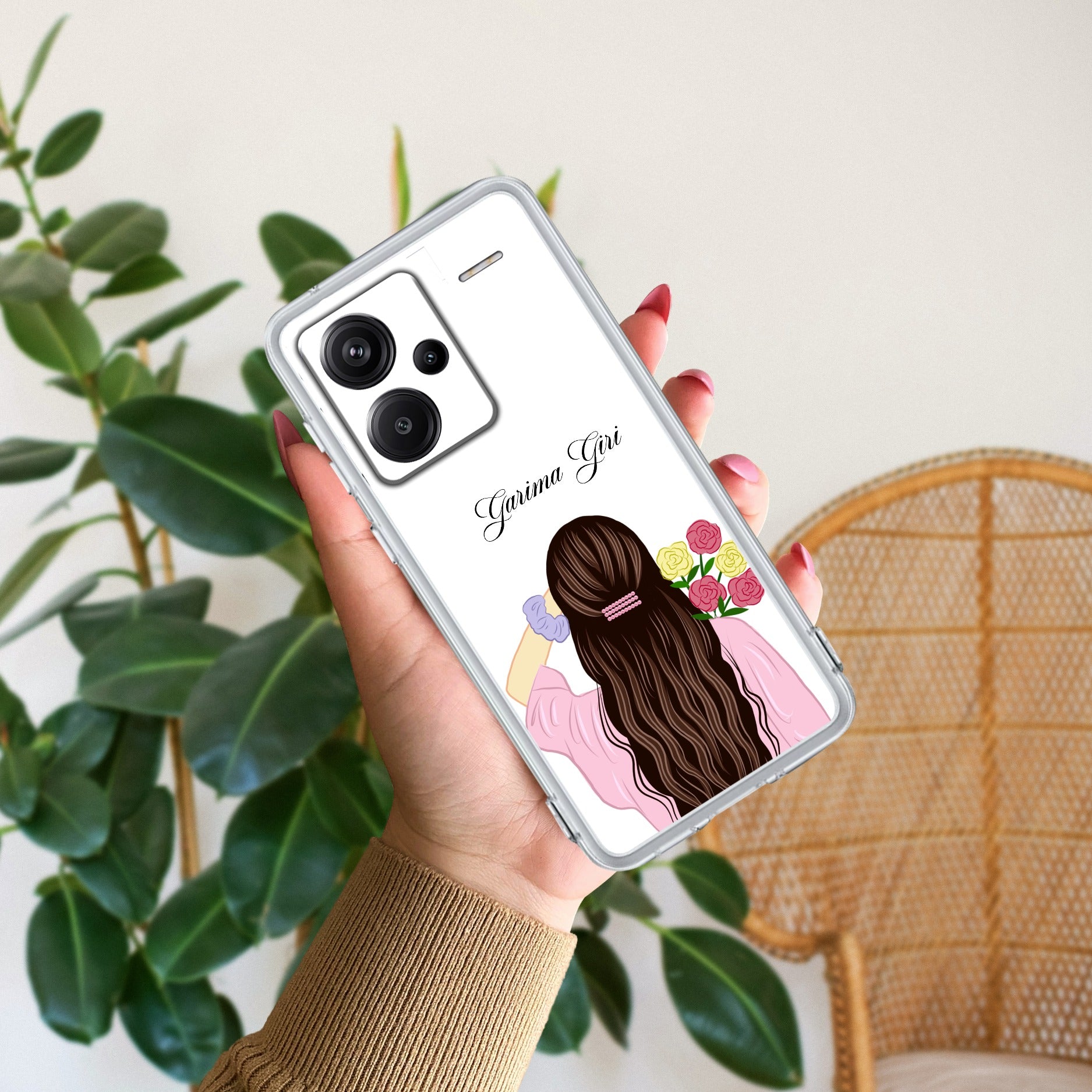Personalized Pink Blossom Girl Transparent Silicon Case For Redmi Note 12 4G