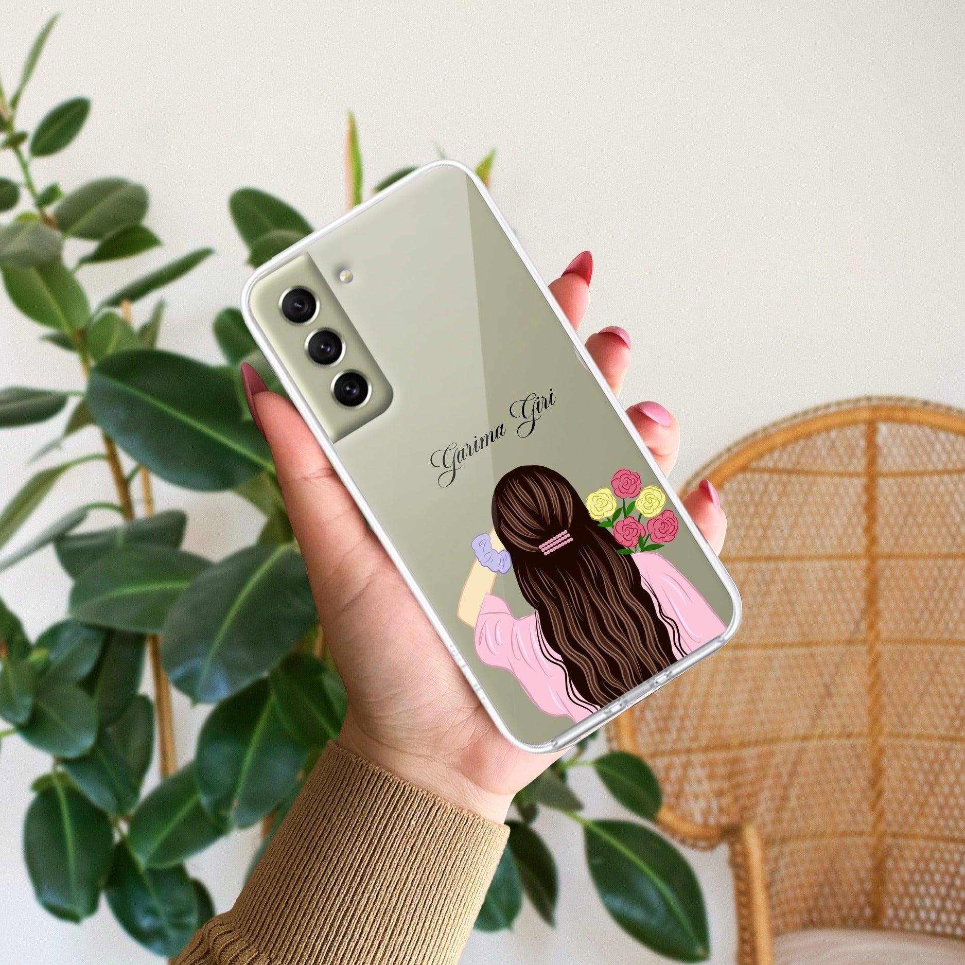 Personalized Pink Blossom Girl Transparent Silicon Case For Samsung Galaxy S21 FE 5G